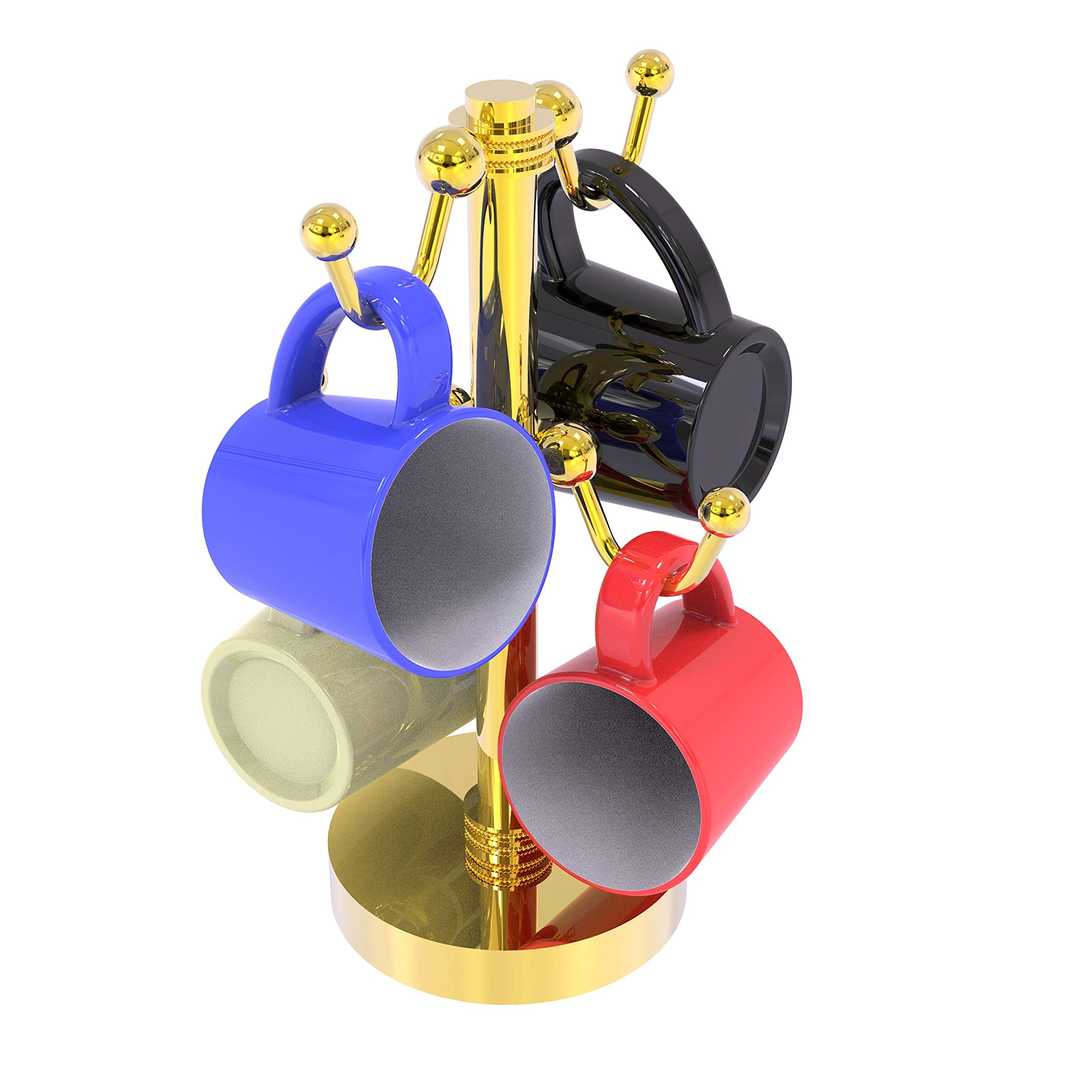 Countertop 4 Coffee Mug Holder with Dotted Detail - Polished Brass