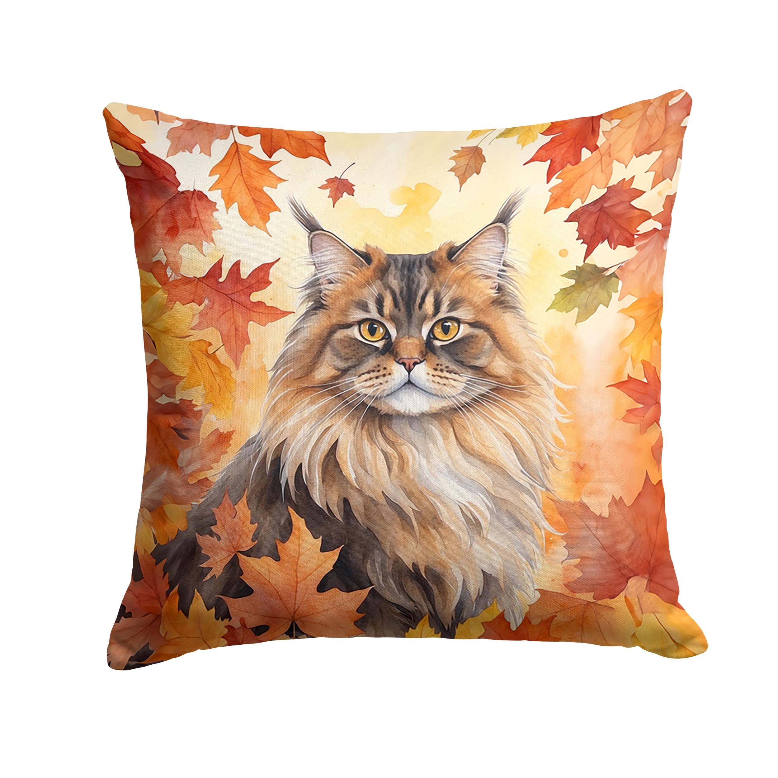 Carolines Treasures British Longhair Cat in Fall Leaves Throw Pillow Machine Washable, Indoor Outdoor Decorative Pillow for Couch, Bed or Patio, 18Hx18W