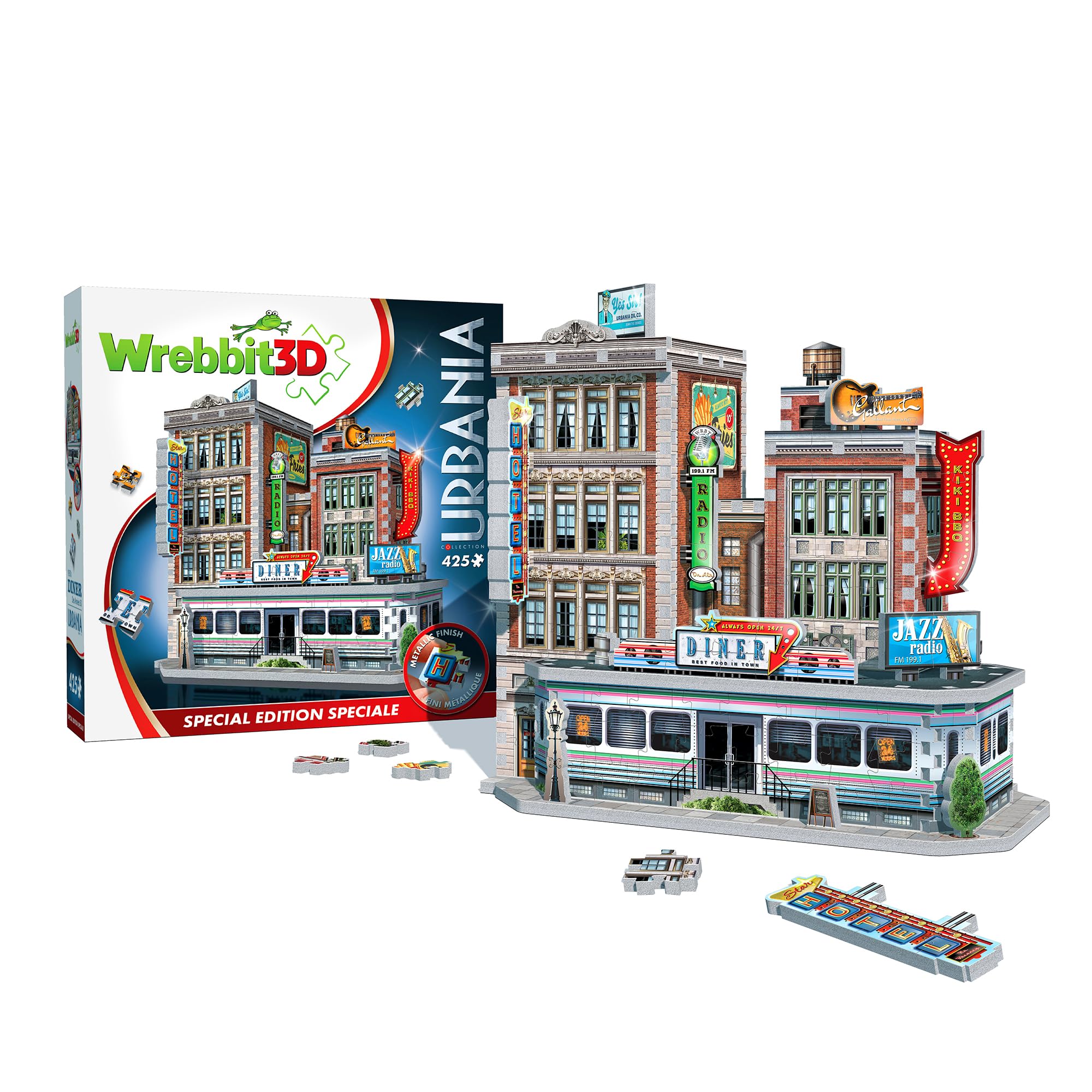 Wrebbit3D Urbania 1950s Diner 3D Jigsaw Puzzle Multicolored 425 pc, (Pack of 1)