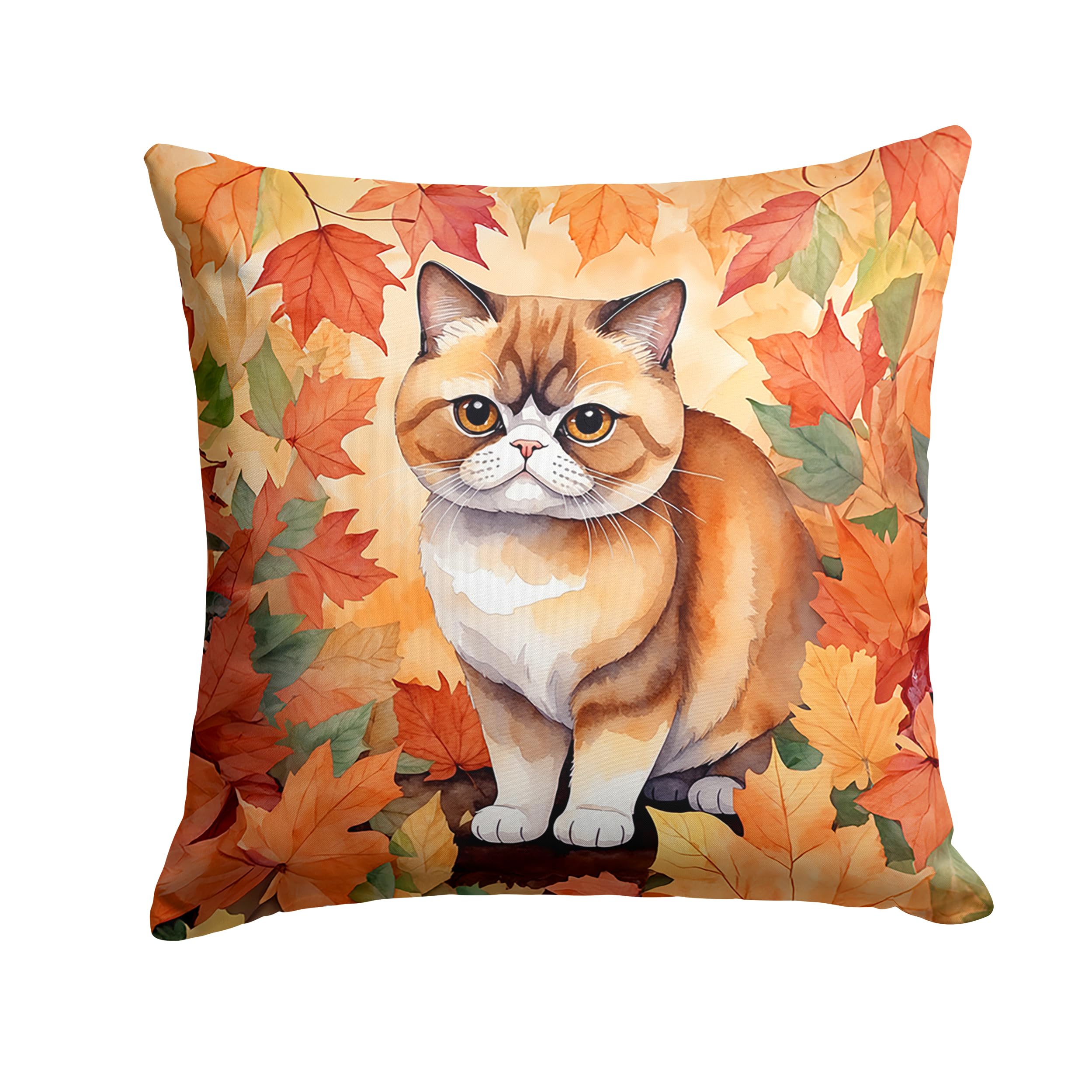 Carolines Treasures Exotic Shorthair Cat in Fall Leaves Throw Pillow Machine Washable, Indoor Outdoor Decorative Pillow for Couch, Bed or Patio, 18Hx18W