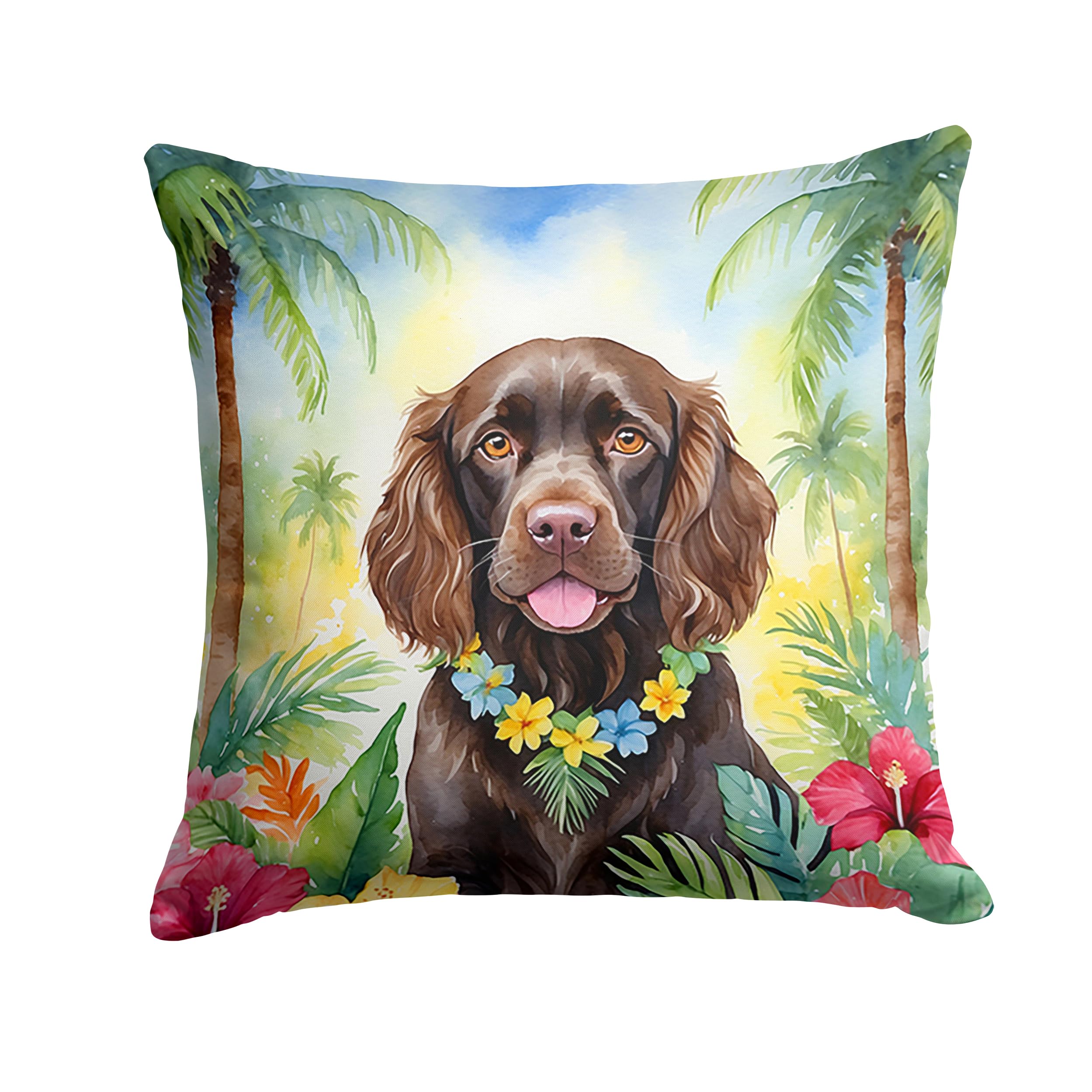 Carolines Treasures Luau Party Decorative Throw Pillow, 18Hx18W, Boykin Spaniel 6390