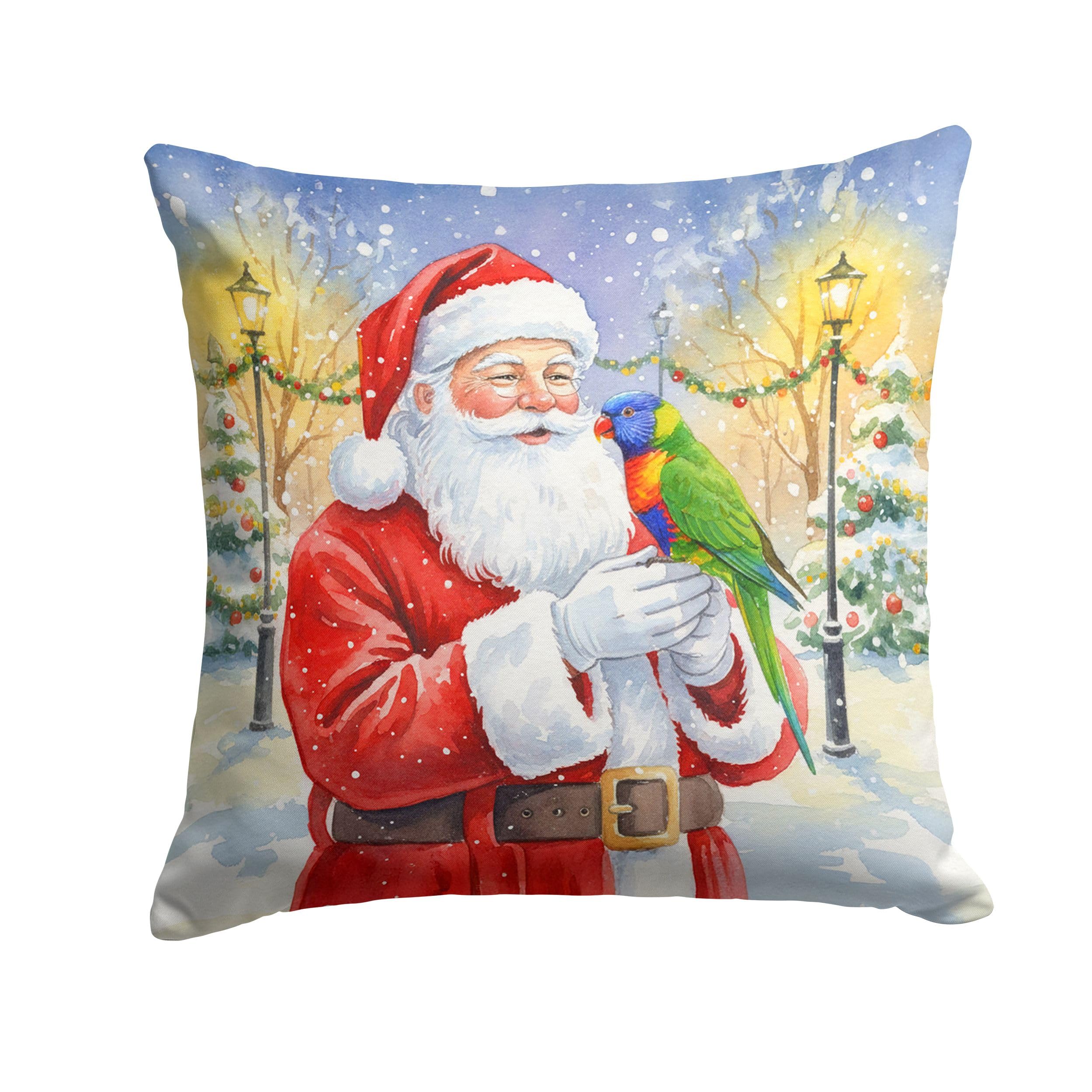 Carolines Treasures Rainbow Lorikeet with Santa Claus Throw Pillow Decorative Indoor Outdoor Accent Cushion for Couch, Bed or Patio, 14Hx14W