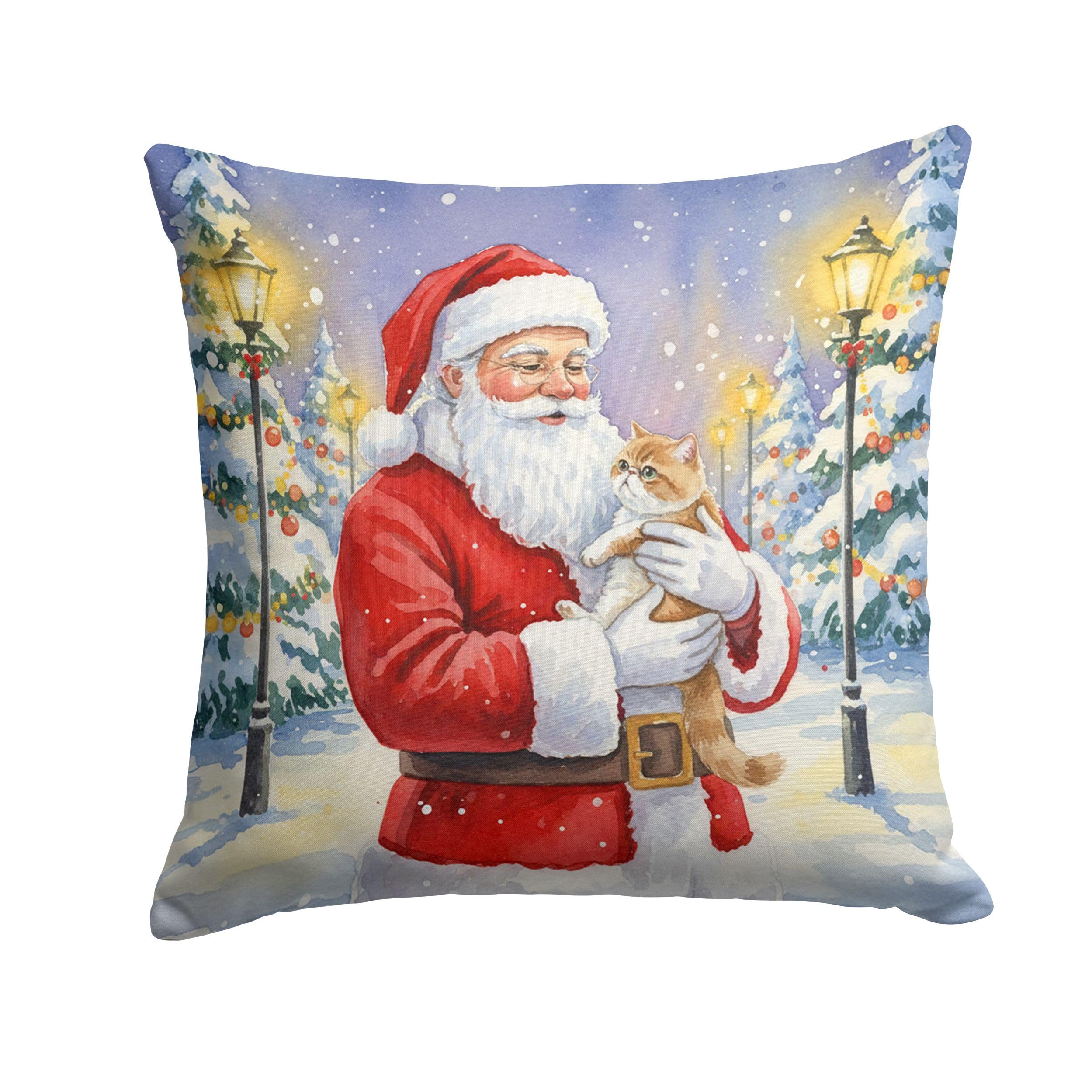 Carolines Treasures Exotic Shorthair Cat with Santa Claus Throw Pillow Decorative Indoor Outdoor Accent Cushion for Couch, Bed or Patio, 14Hx14W