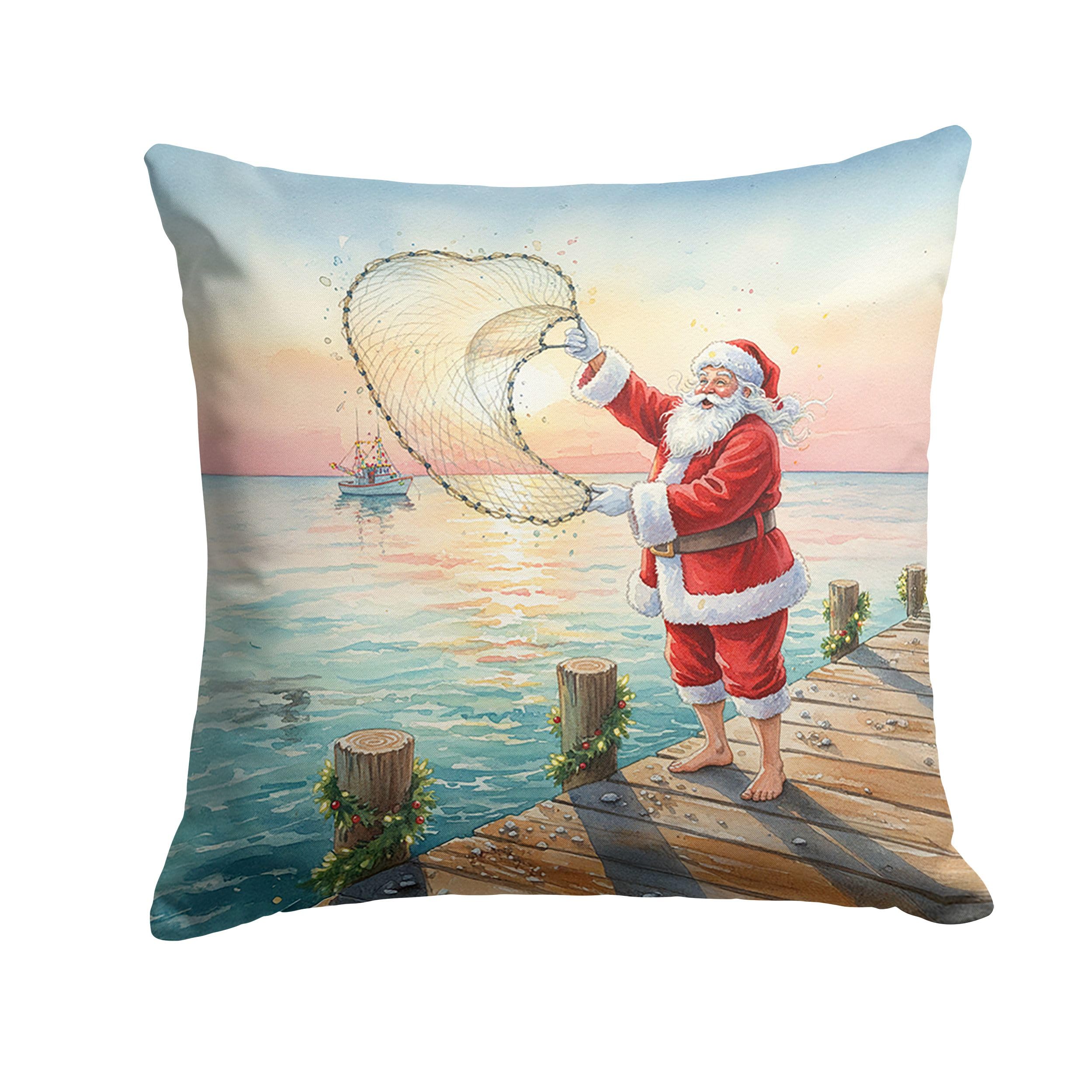 Carolines Treasures Fishing Santa Claus with Castnet Christmas Throw Pillow Decorative Indoor Outdoor Accent Cushion for Couch, Bed or Patio, 18Hx18W