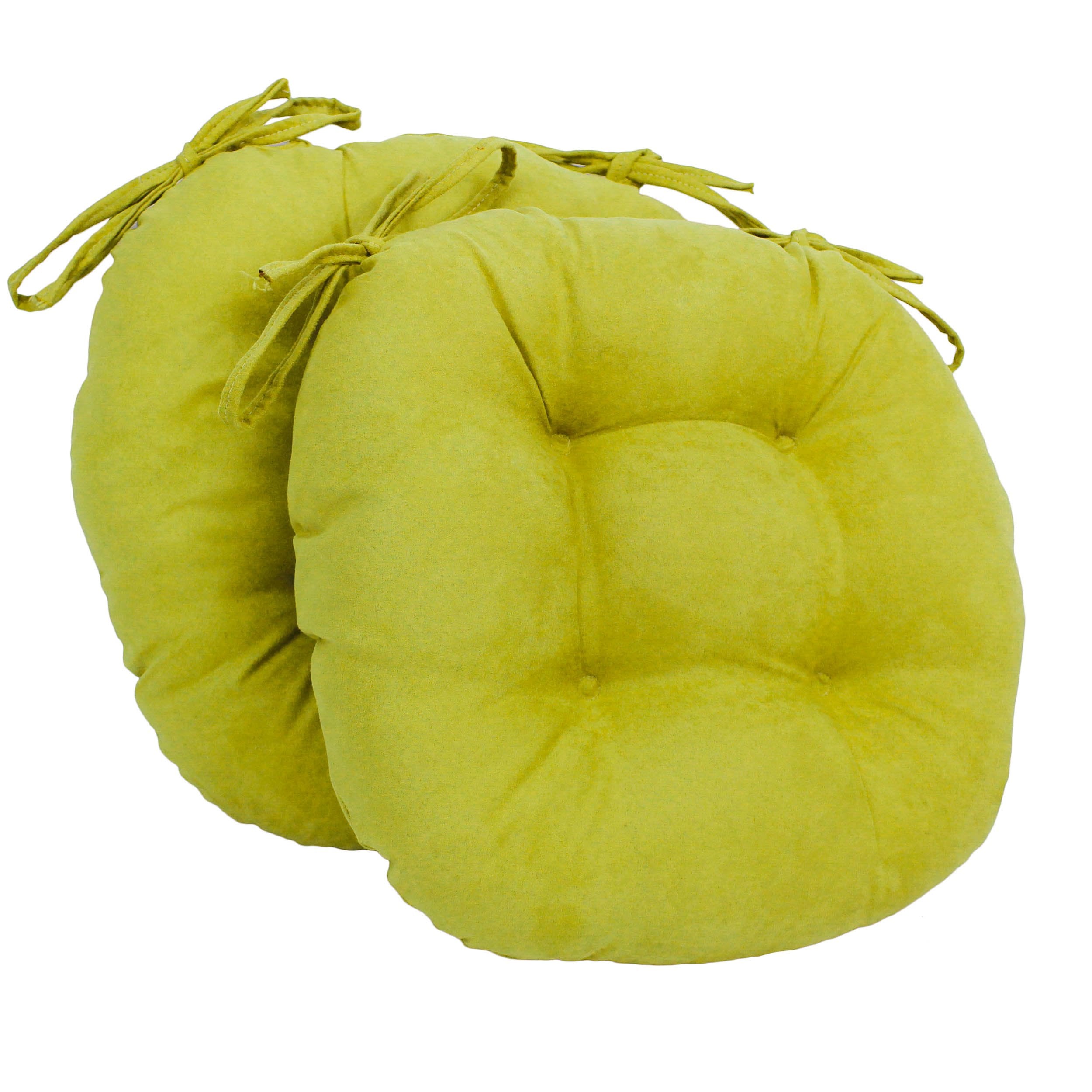 16-inch Solid Micro Suede Round Tufted Chair Cushions (Set of 2) - Mojito Lime