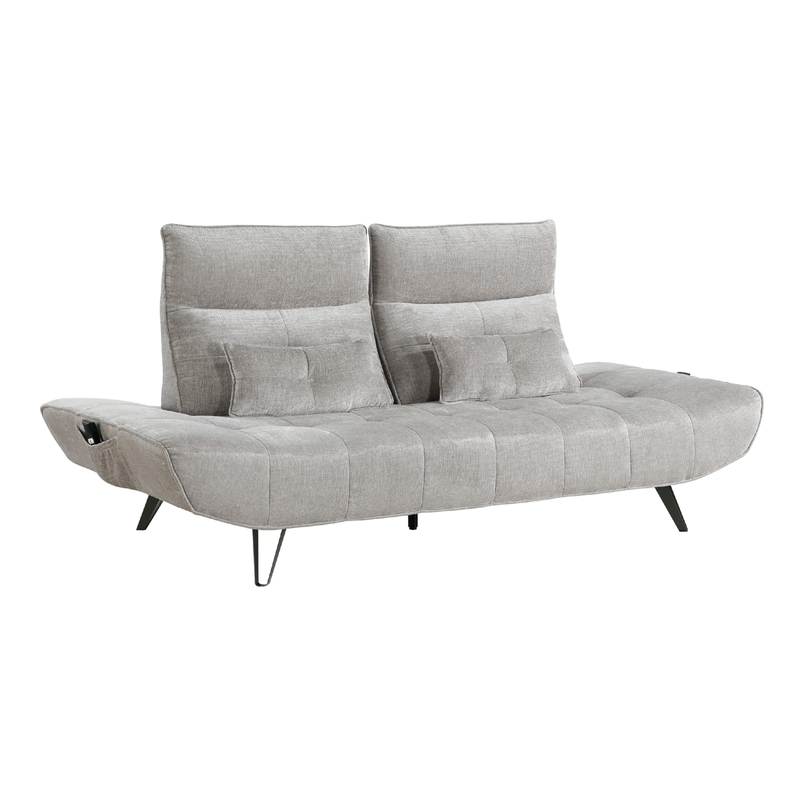 Kyan Adjustable Depth Power Recliner Sofa, Pillows Light Gray Chenille
