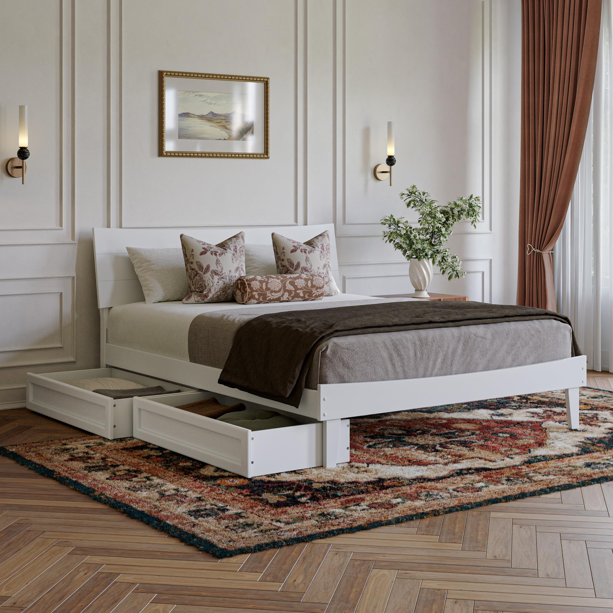 Phoenix Queen Platform Bed with Storage Drawers in White