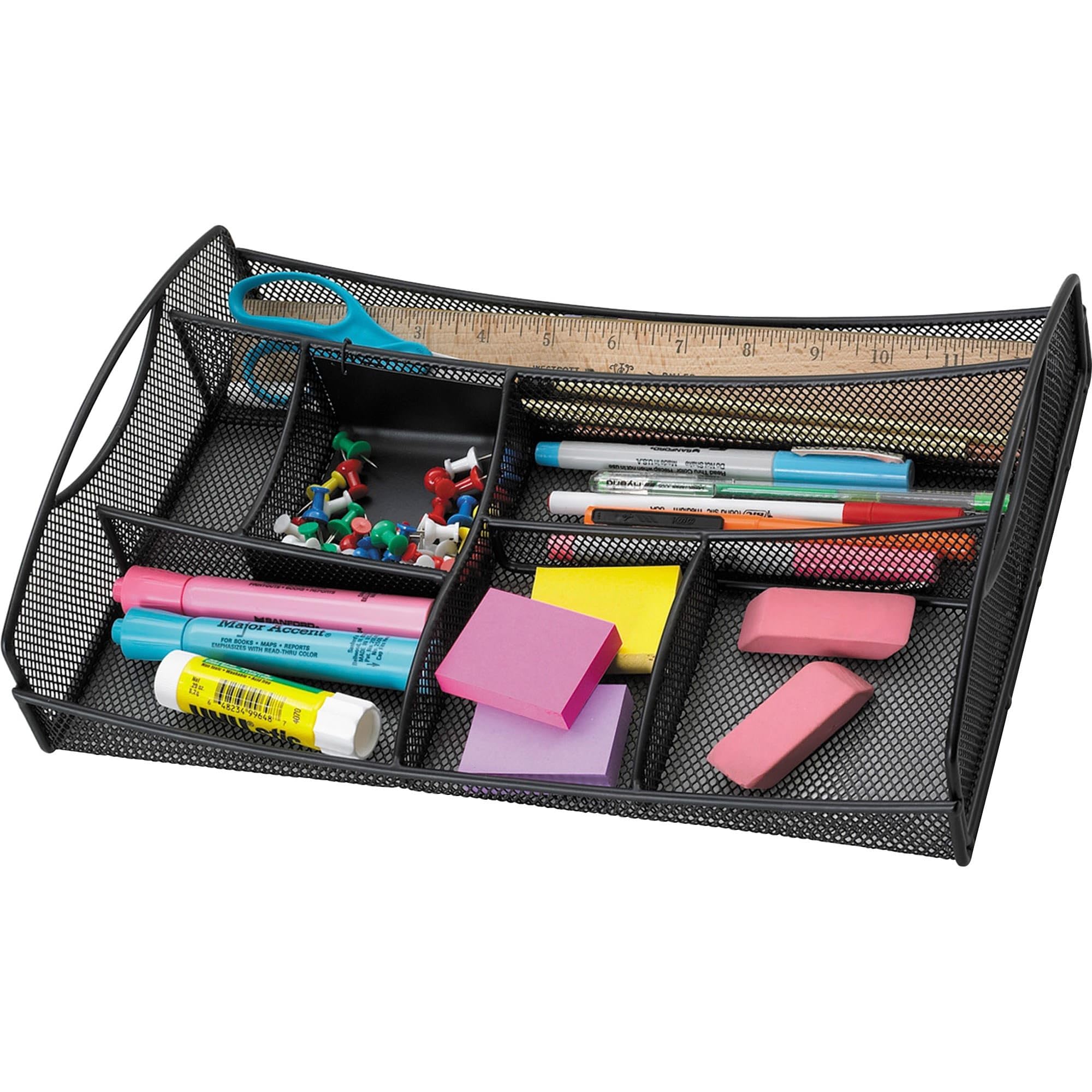 Safco Mesh Drawer Organizer - 7 Compartment(s) - 2.8 Height x 13" Width x 8.8" Depth - Black - Steel - 1 Each"