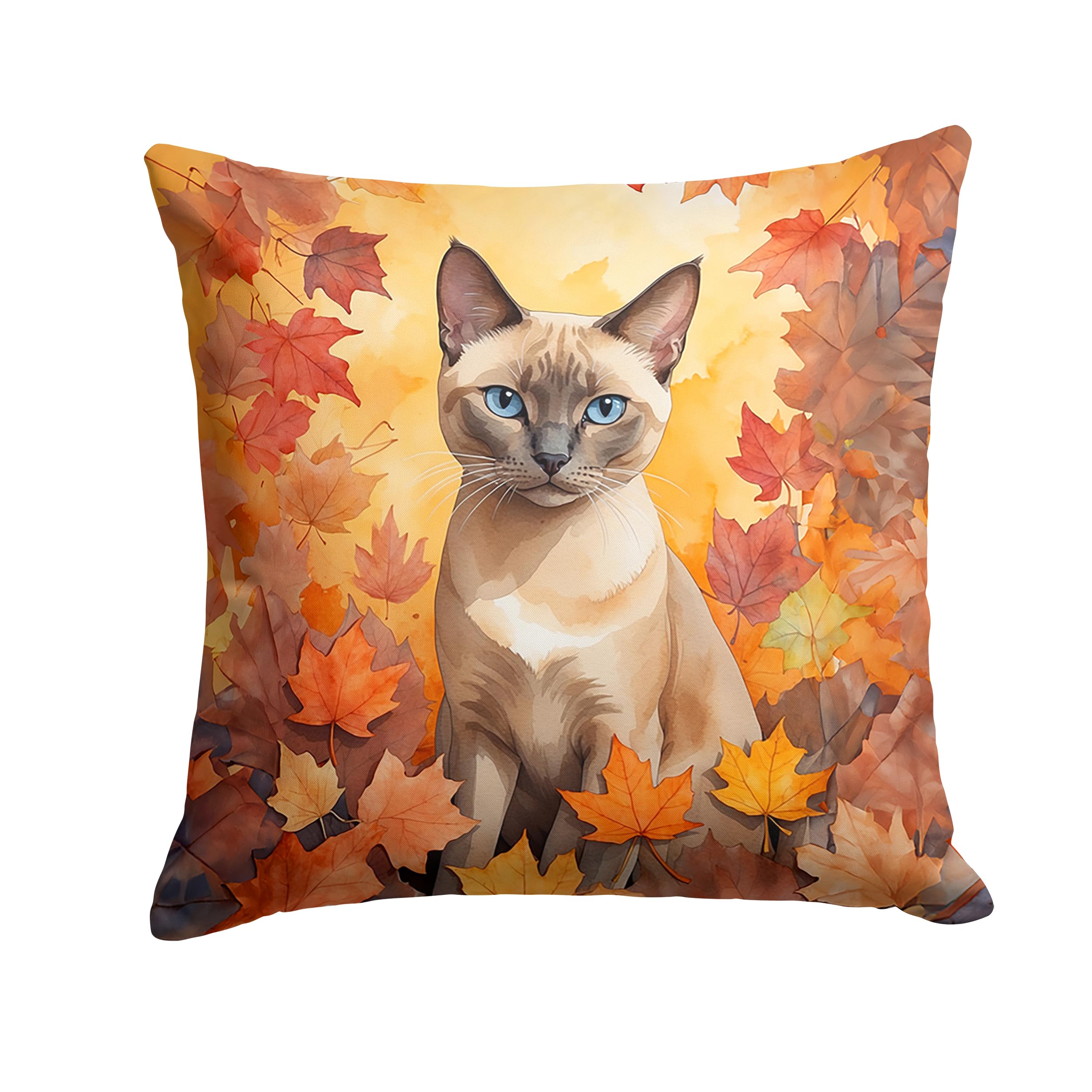 Carolines Treasures Tonkinese Cat in Fall Leaves Throw Pillow Machine Washable, Indoor Outdoor Decorative Pillow for Couch, Bed or Patio, 14Hx14W