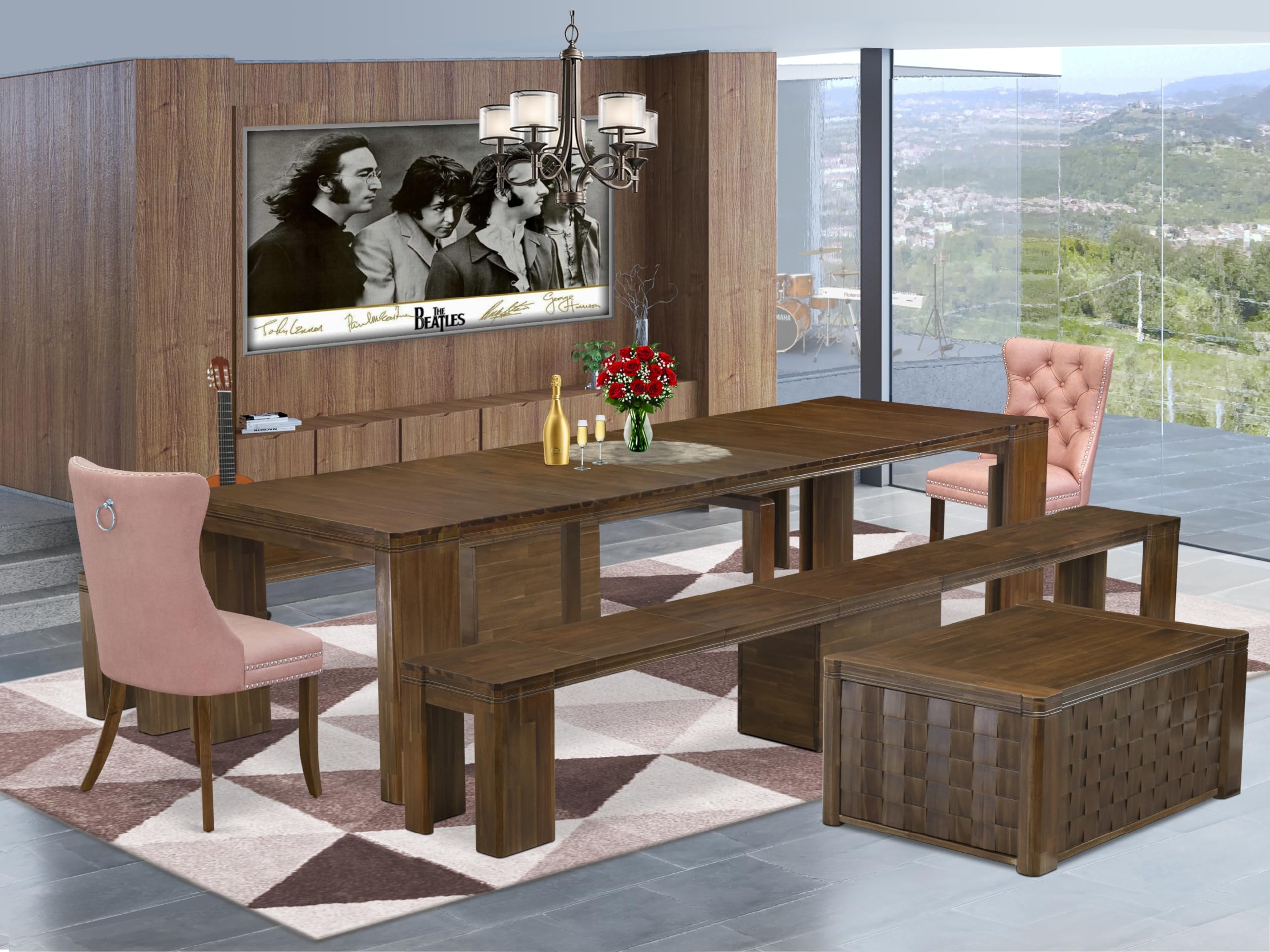 6 Pieces Extendable Dining Set Includes a Rectangle Kitchen Table