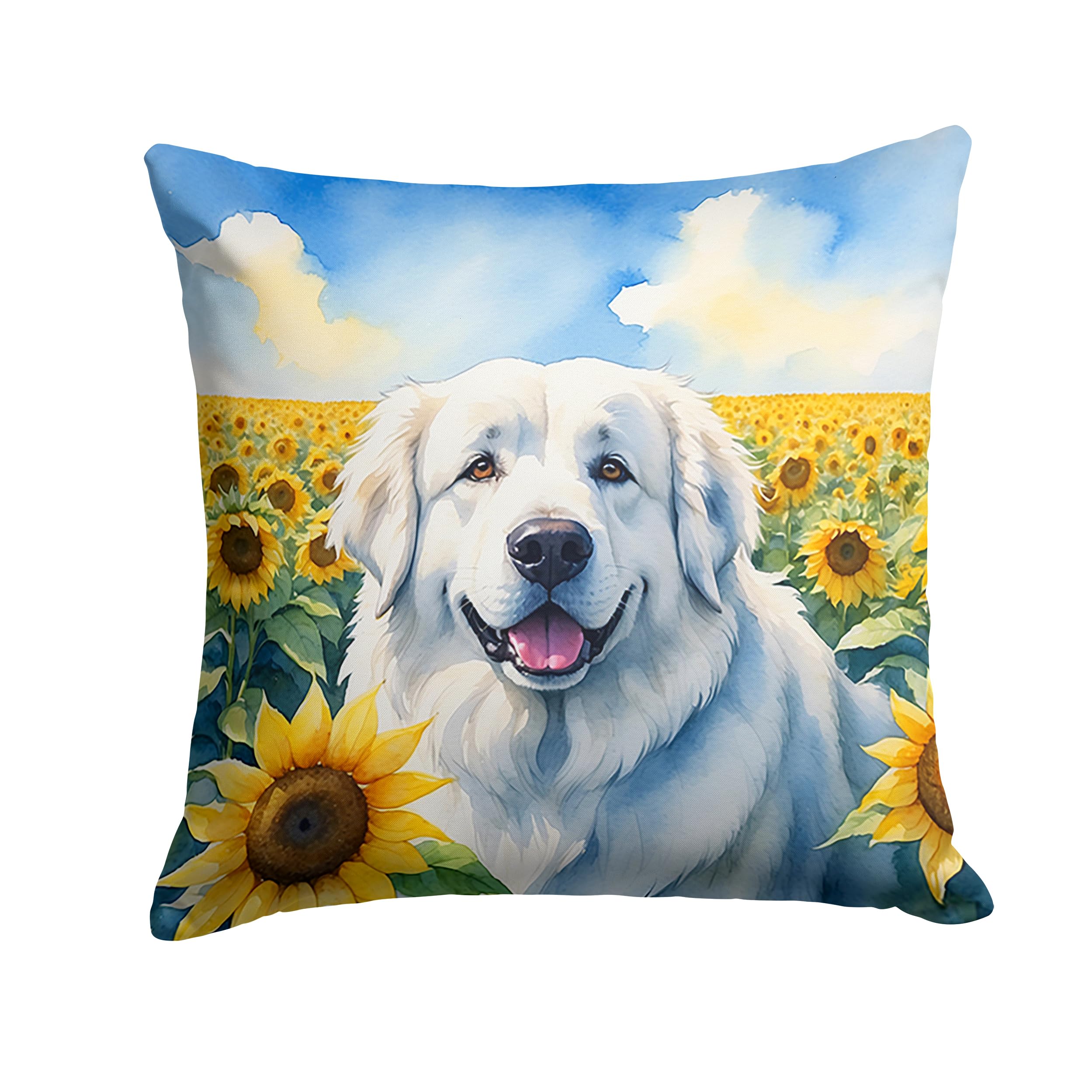 Carolines Treasures in Sunflowers Throw Pillow, 14Hx14W, Pyrenees 6093
