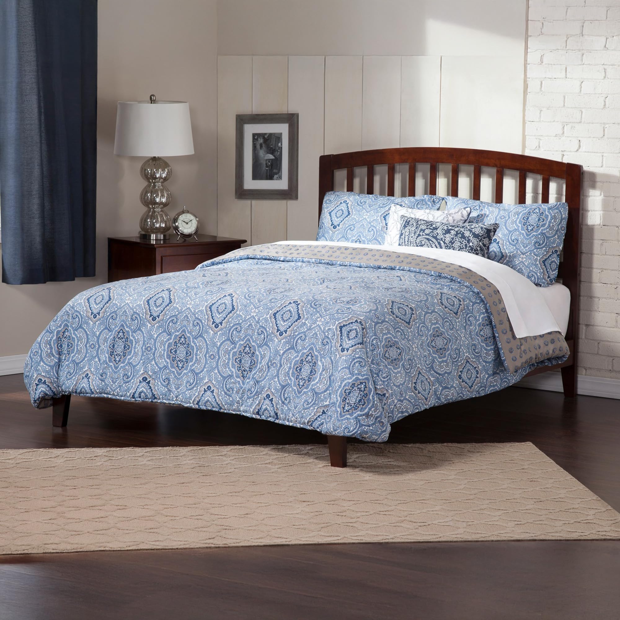 AFI Richmond Queen Size Platform Bed with Charging Station in Walnut