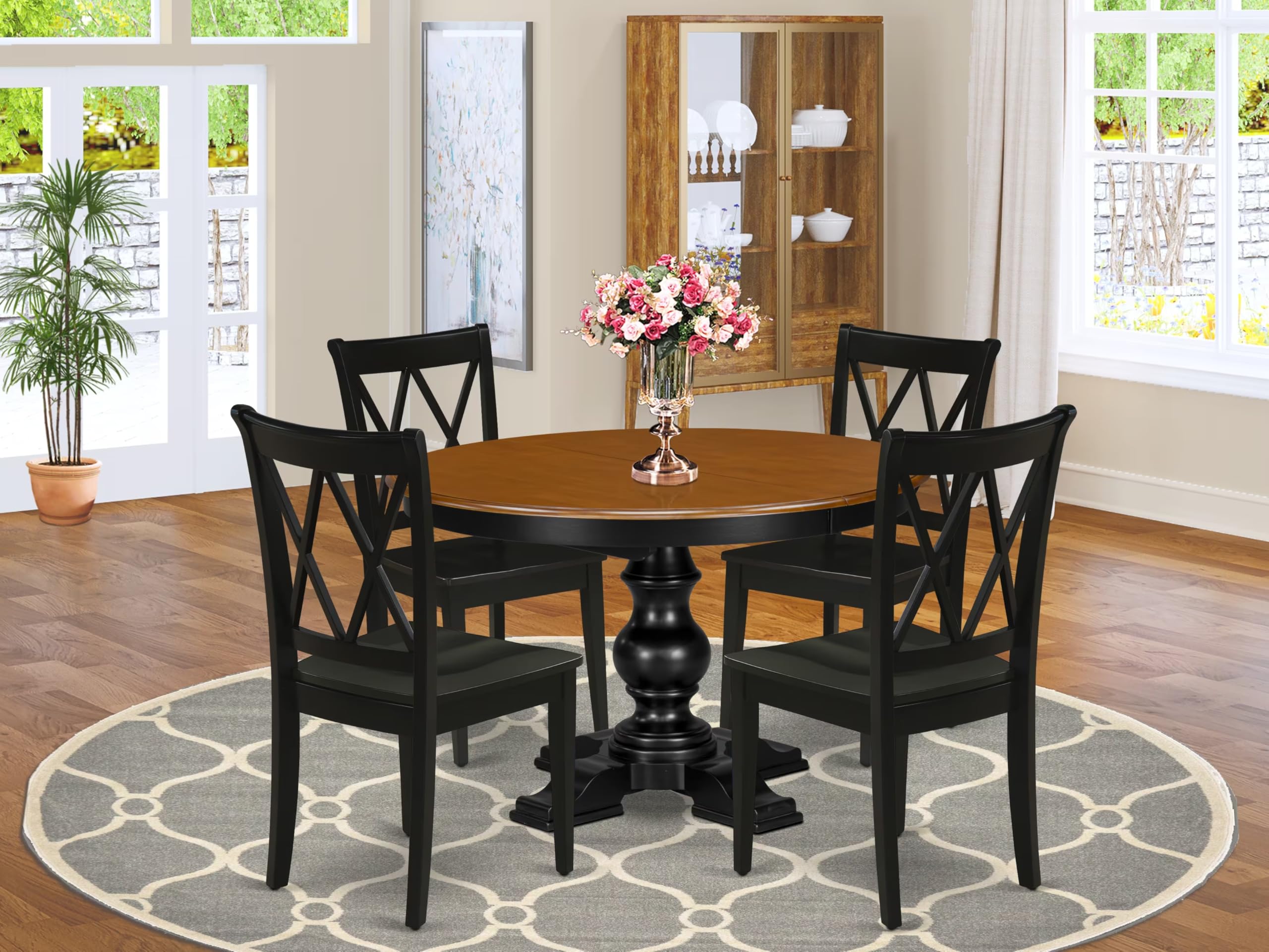 5-Piece Dining Room Set, Black & Cherry