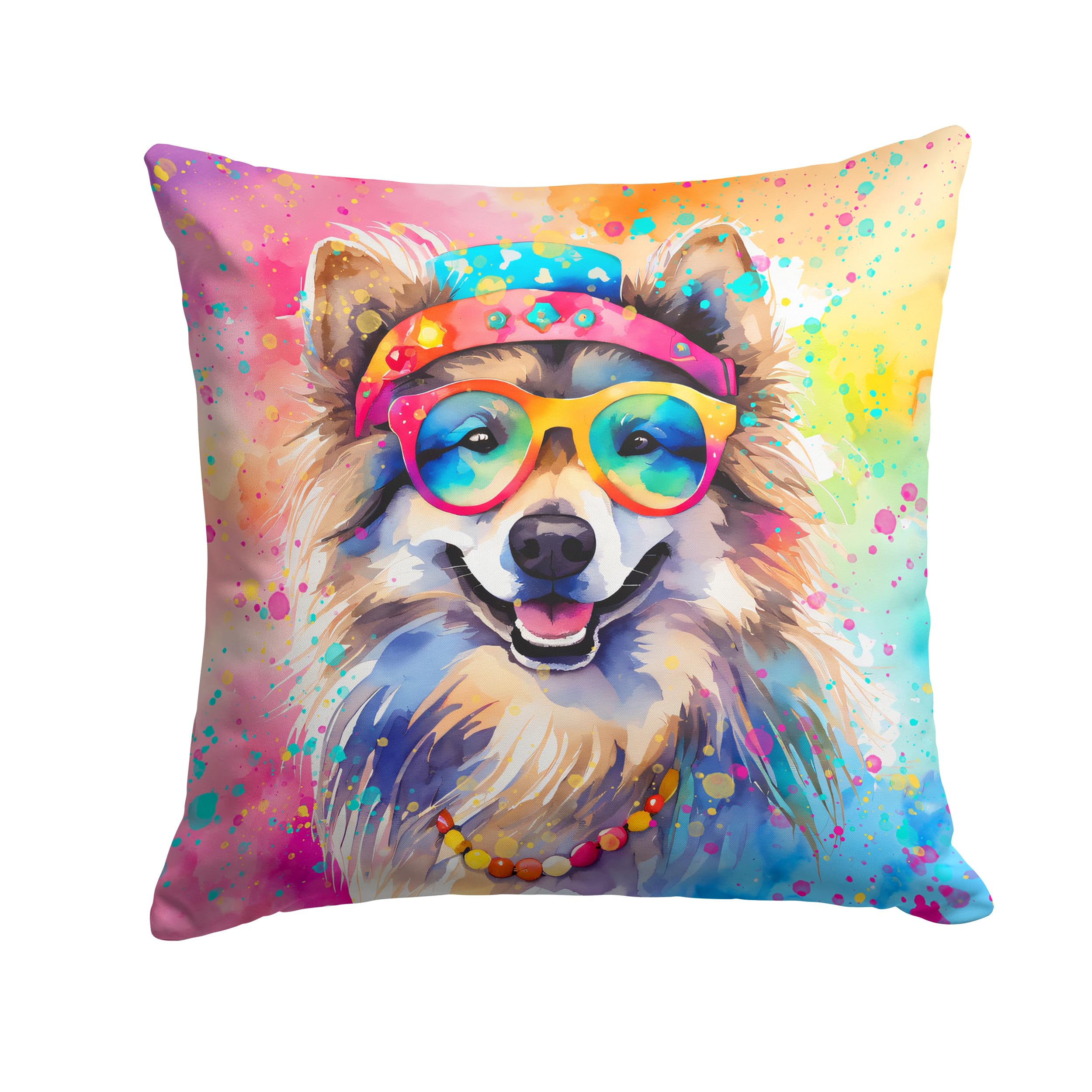 Keeshond Hippie Dawg Throw Pillow