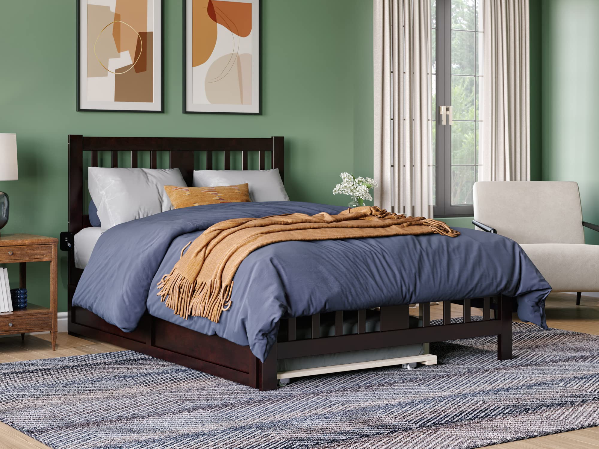 Tahoe Full Platform Bed with Matching Footboard & Twin Trundle in Espresso