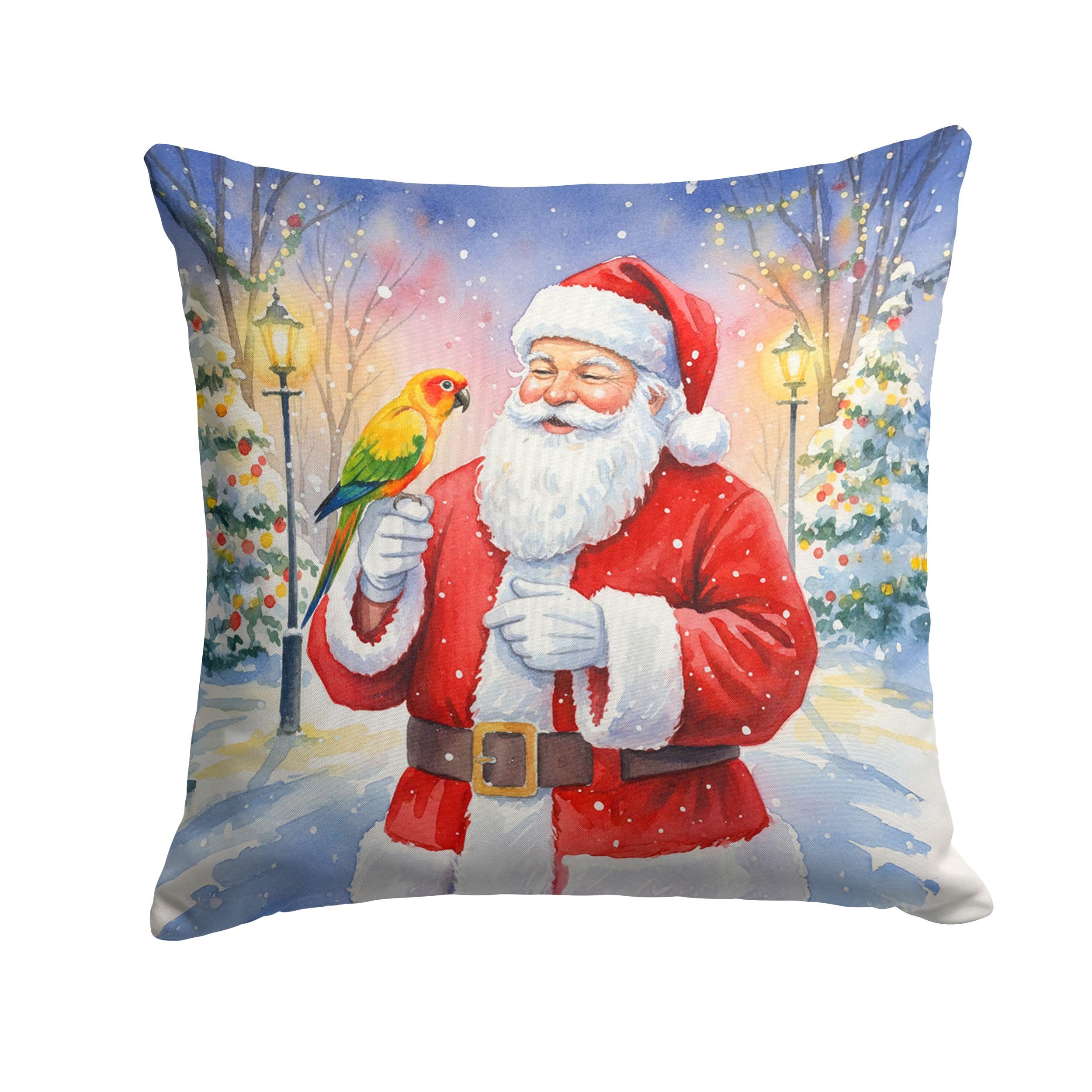 Carolines Treasures Jenday Conure with Santa Claus Throw Pillow Decorative Indoor Outdoor Accent Cushion for Couch, Bed or Patio, 14Hx14W