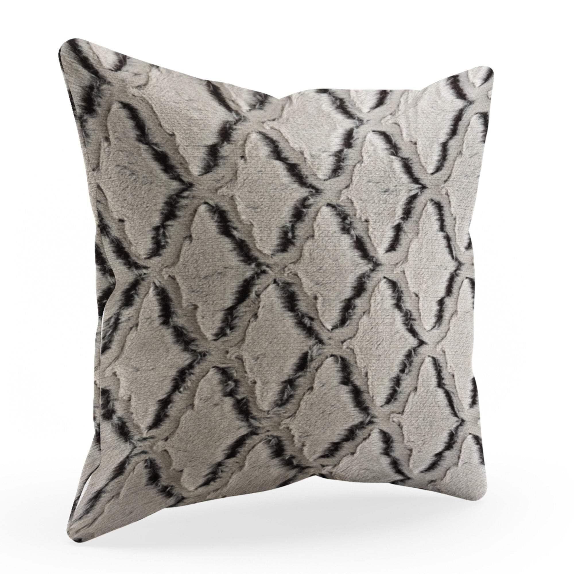 Plutus Brown Beige Diamond Animal Faux Fur Luxury Throw Pillow - Double sided  12 x 20”