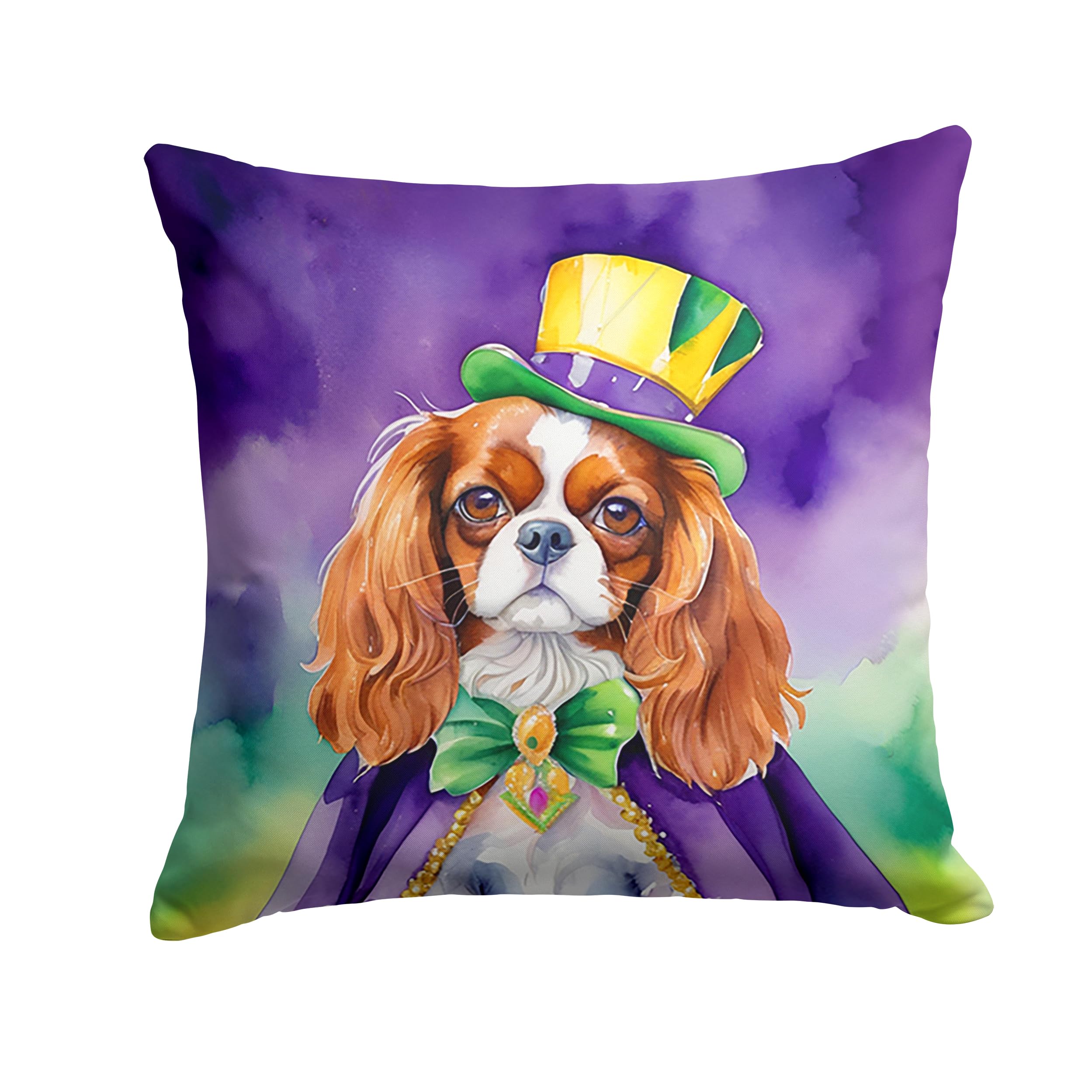 Carolines Treasures Cavalier Spaniel King of Mardi Gras Throw Pillow Machine Washable, Indoor Outdoor Decorative Pillow for Couch, Bed or Patio, 18Hx18W
