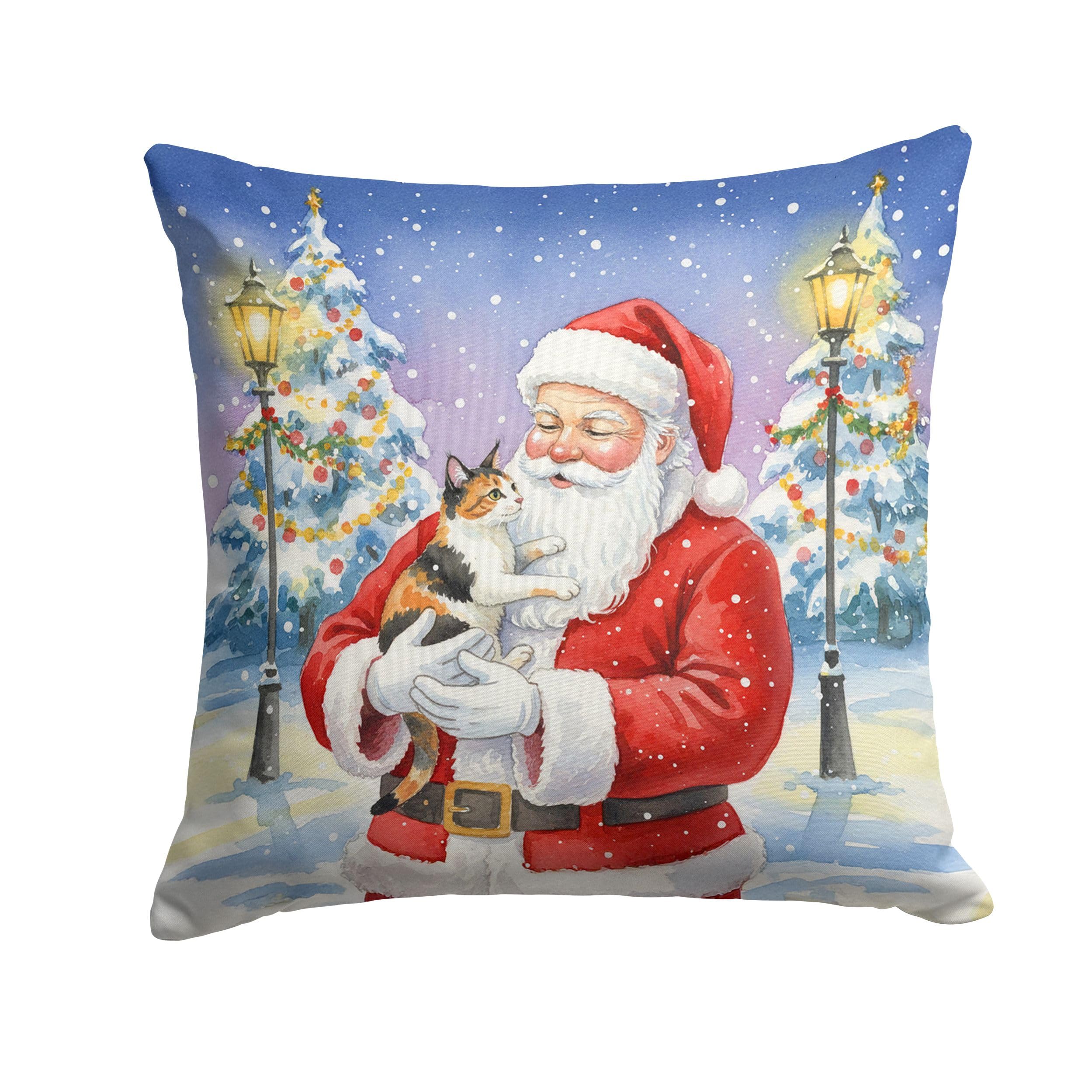 Carolines Treasures Japanese Bobtail Cat with Santa Claus Throw Pillow Decorative Indoor Outdoor Accent Cushion for Couch, Bed or Patio, 18Hx18W