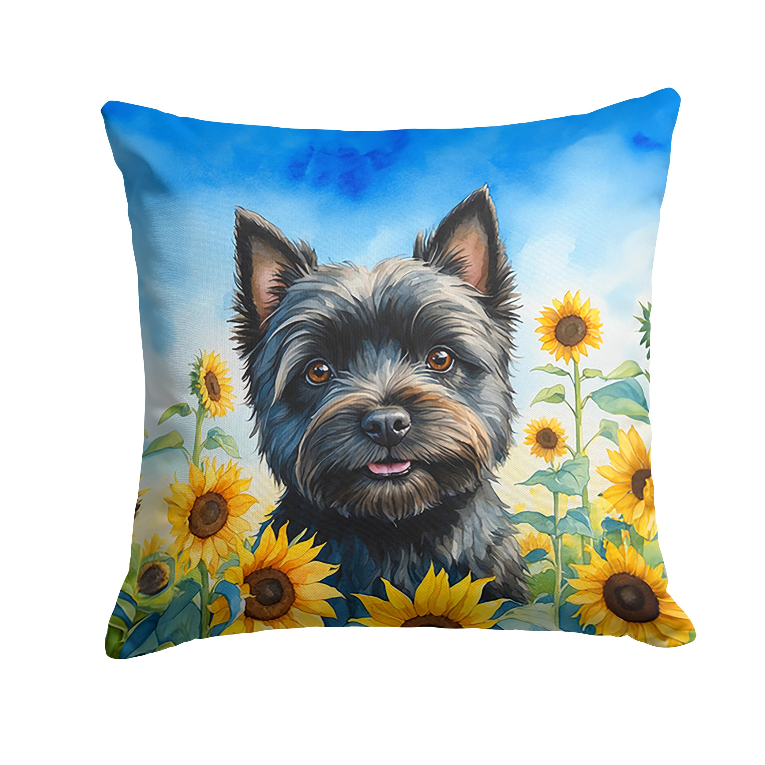 Cairn Terrier in Sunflowers Throw Pillow