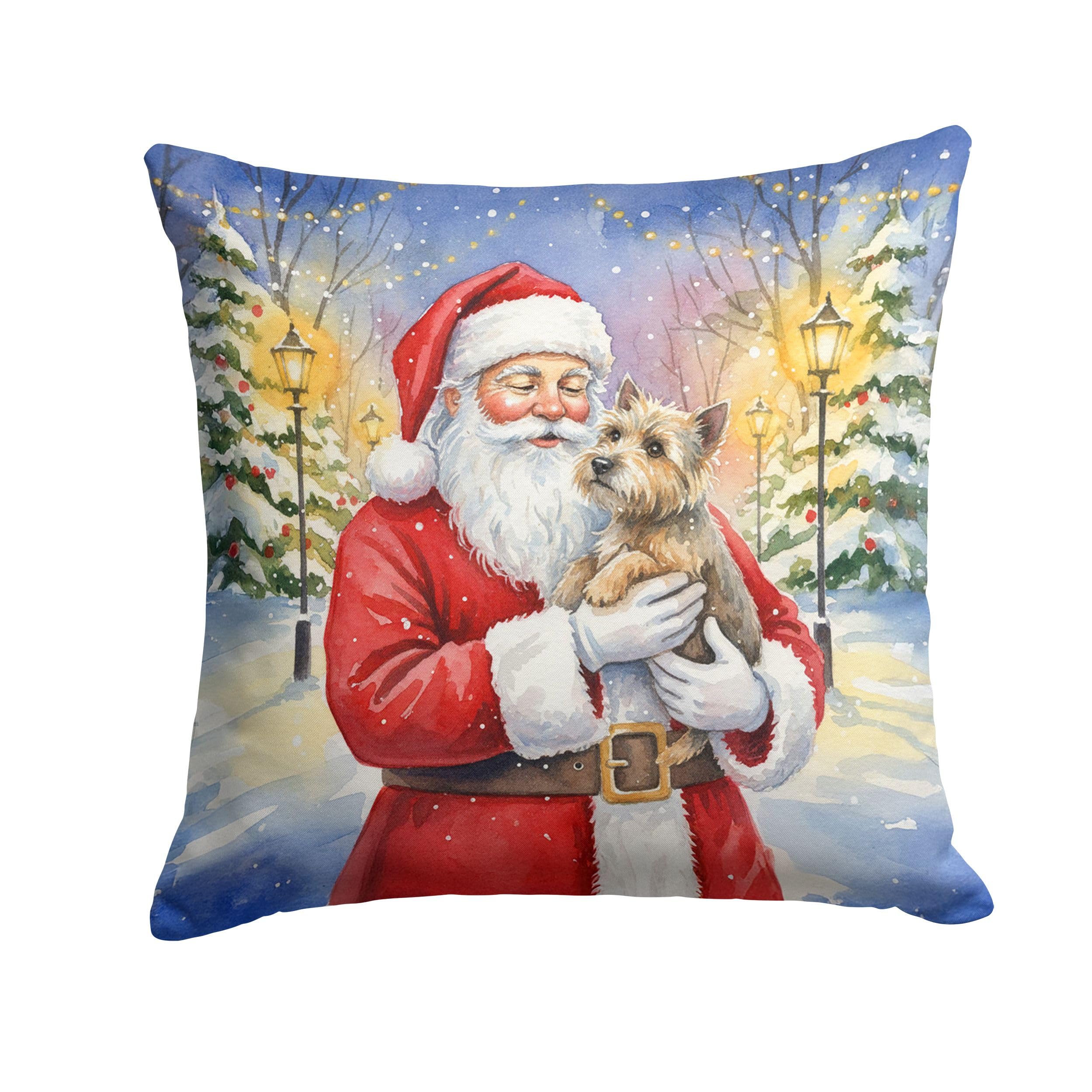 Carolines Treasures Cairn Terrier with Santa Claus Throw Pillow Decorative Indoor Outdoor Accent Cushion for Couch, Bed or Patio, 14Hx14W