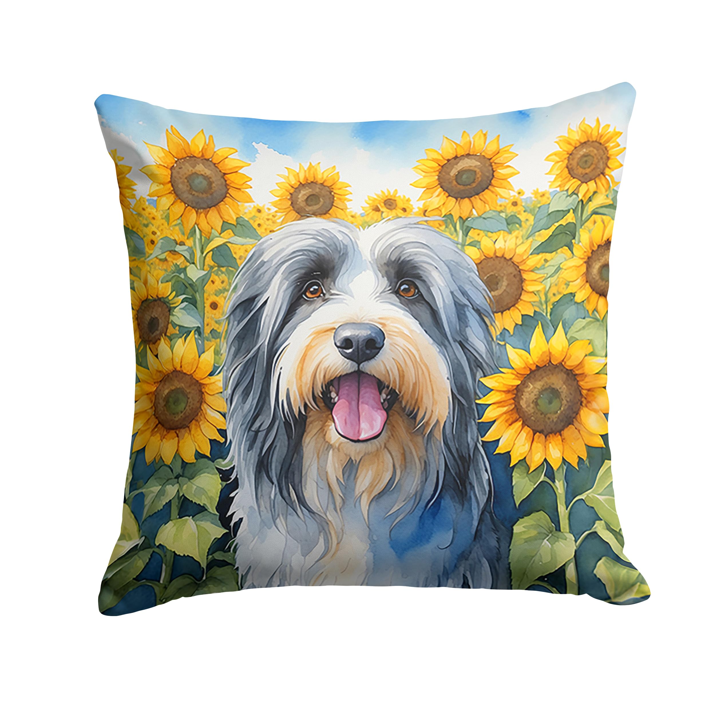 Bearded Collie In Sunflowers Throw Pillow