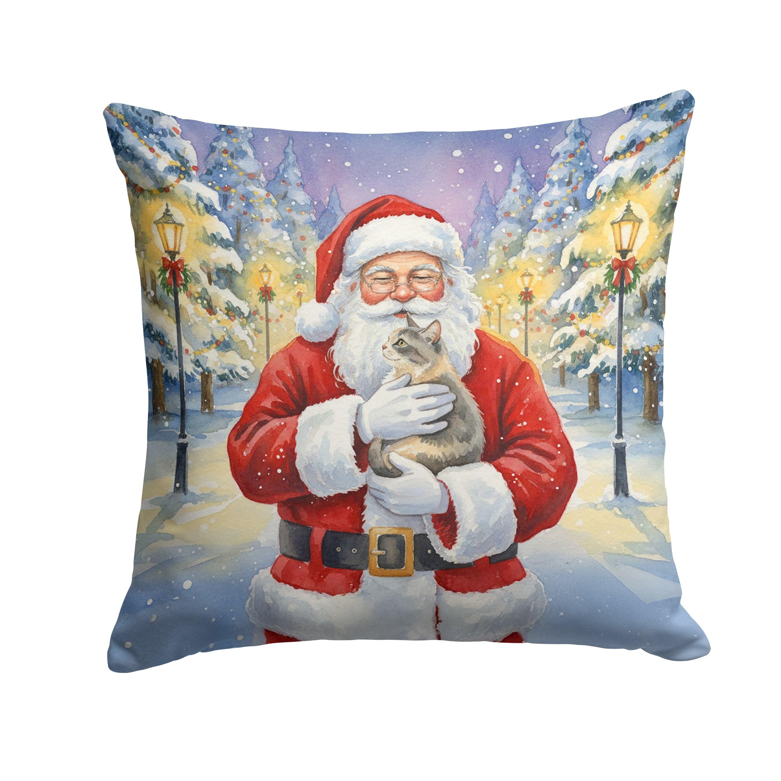Carolines Treasures Dilute Tortoiseshell Cat with Santa Claus Throw Pillow Decorative Indoor Outdoor Accent Cushion for Couch, Bed or Patio, 18Hx18W