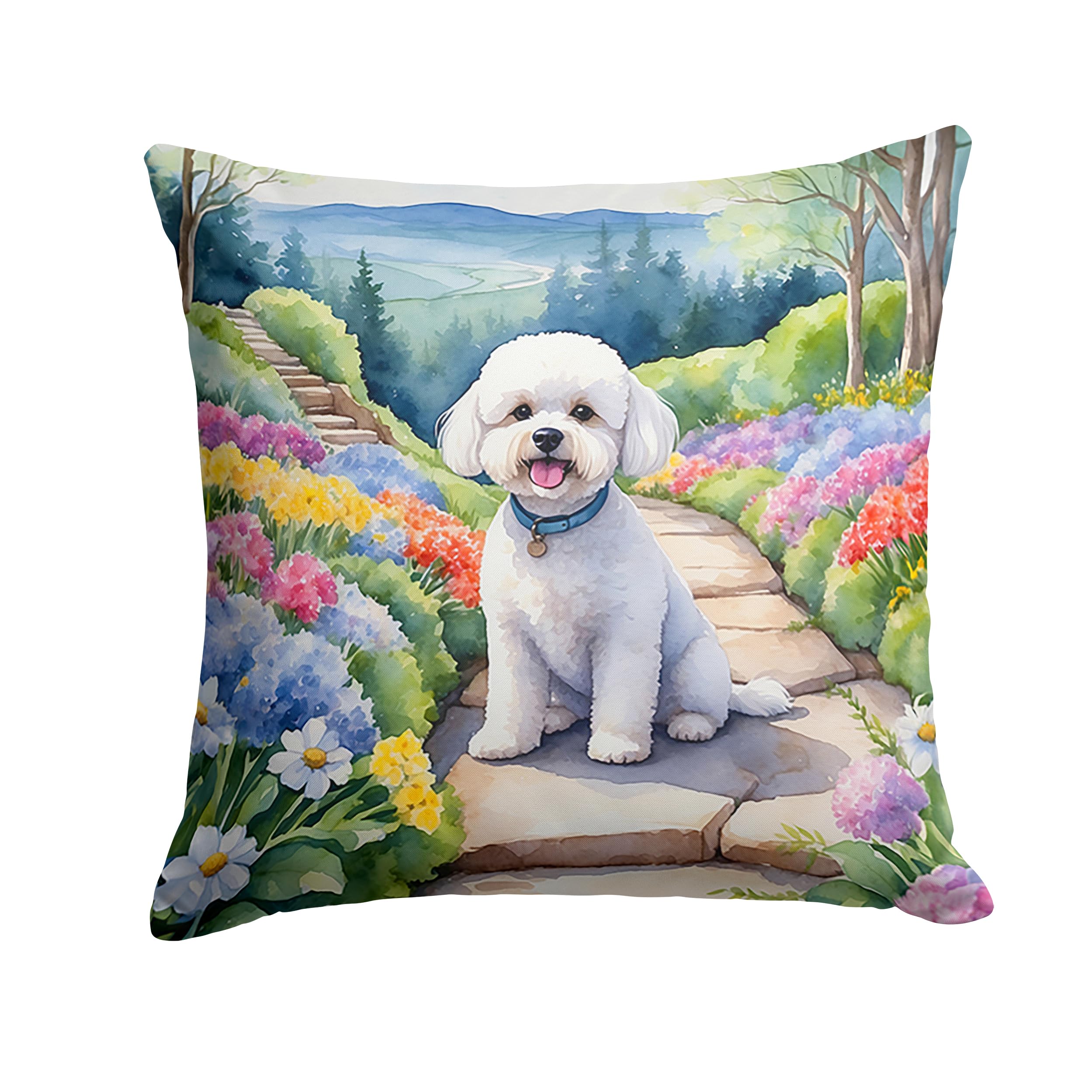 Bichon Frise Spring Path Throw Pillow