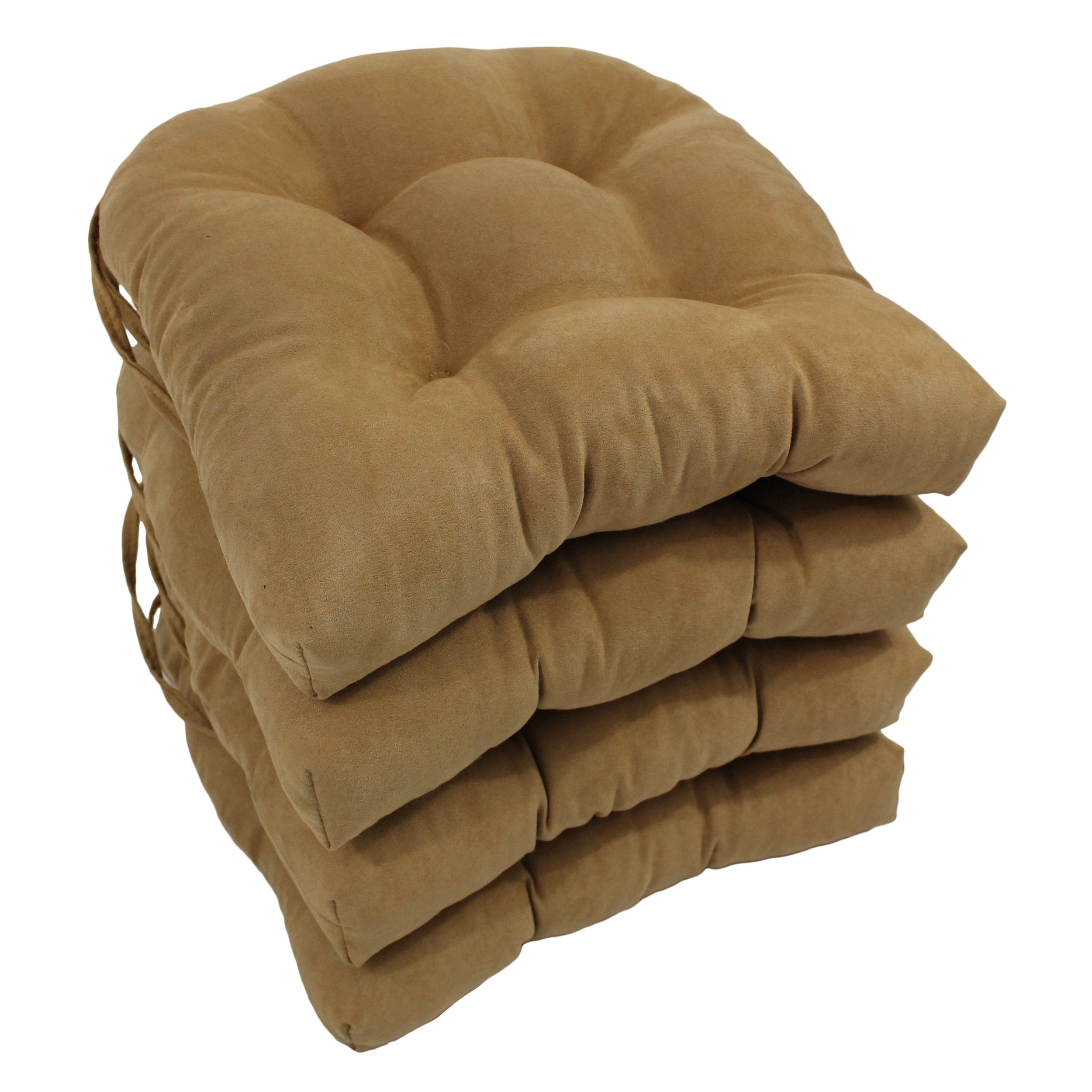 16-inch Solid Micro Suede U-shaped Tufted Chair Cushions (Set of 4) - Camel