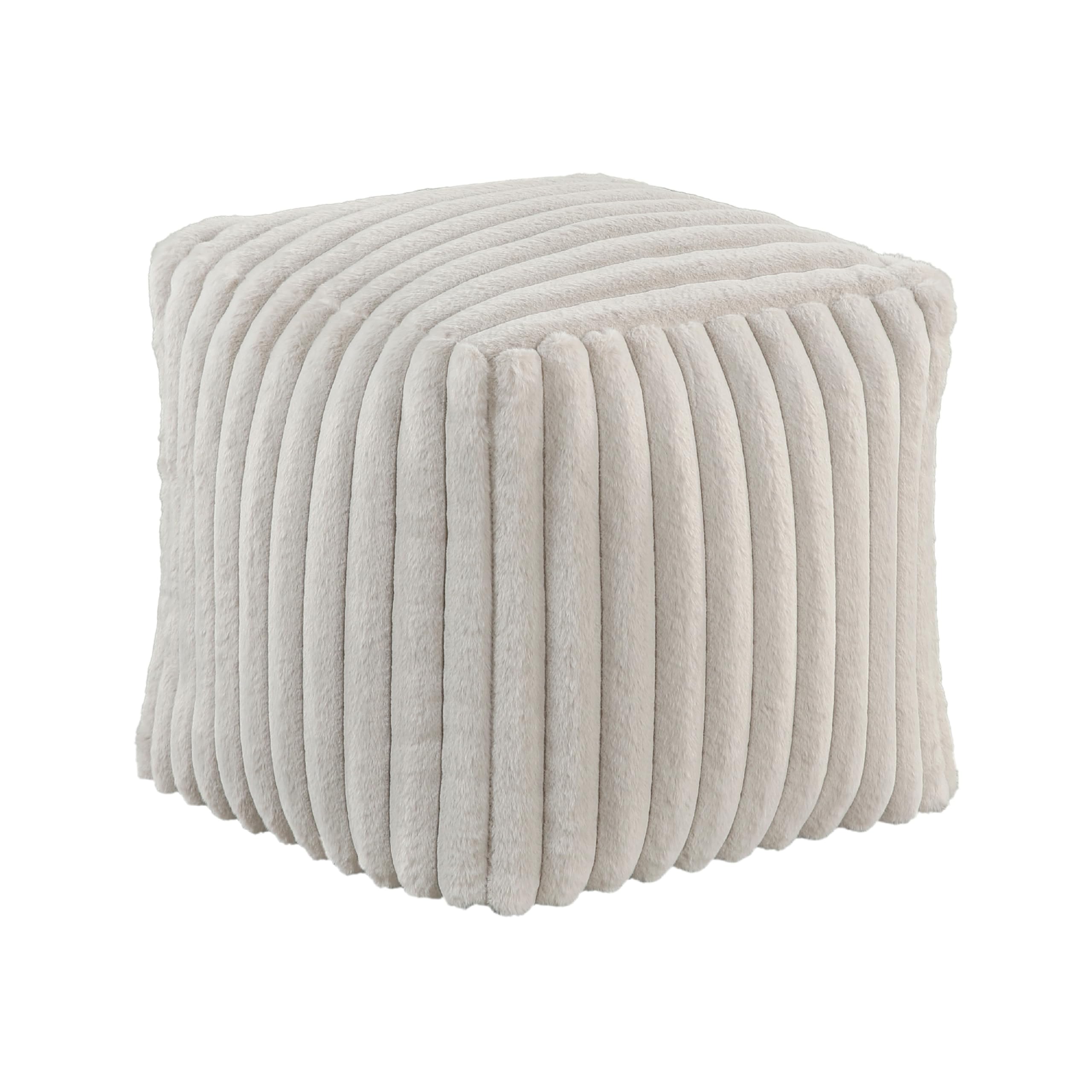 Modern Ottoman, Off White Ribbed Corduroy Zipper Cover, 16 Inch Square