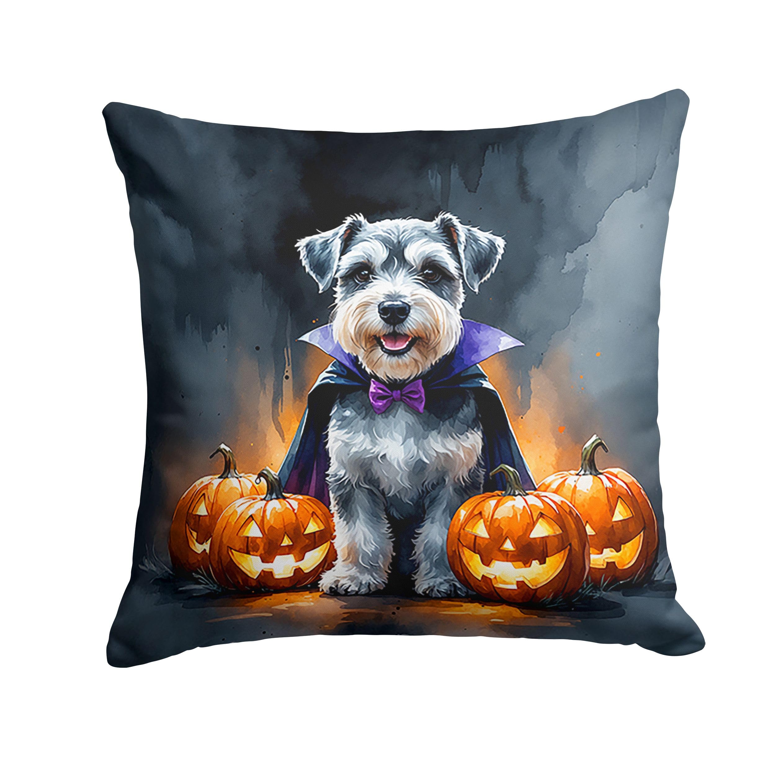 Carolines Treasures Schnauzer Puppy Halloween Throw Pillow Machine Washable, Indoor Outdoor Decorative Pillow for Couch, Bed or Patio, 14Hx14W