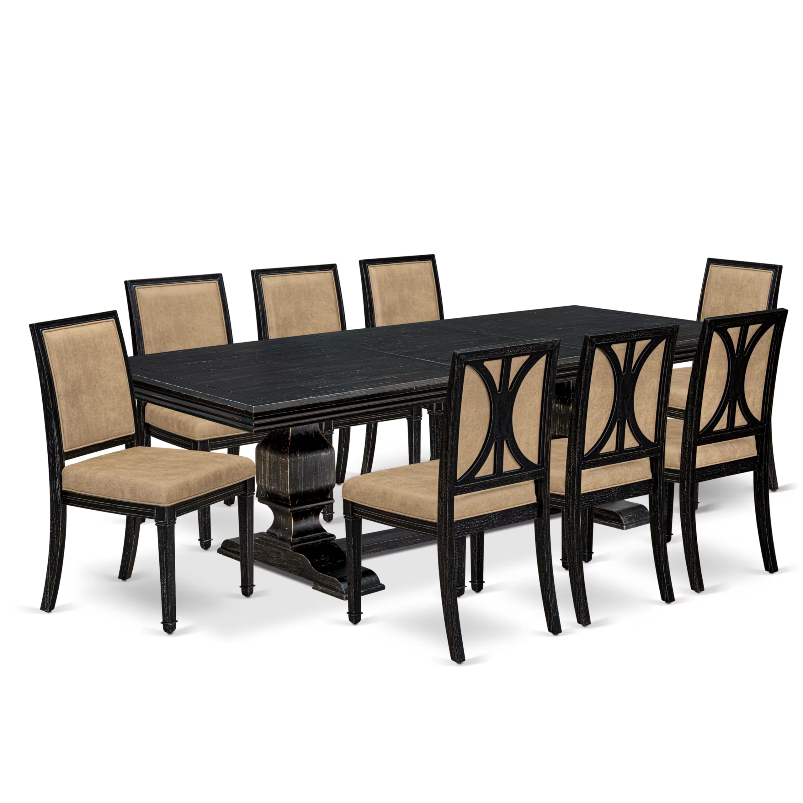 9 piece Dining Table Set of a Dining Table and 8 Dark Grey Kitchen Chairs