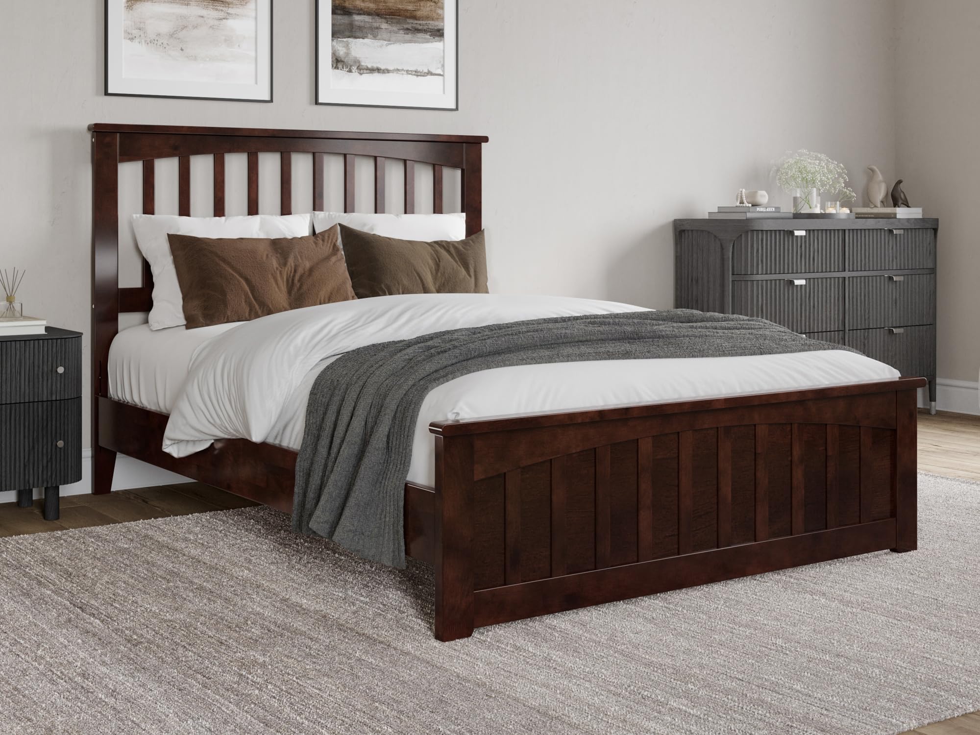 Becket Full Solid Wood Low Profile Platform Bed with Matching Footboard in Walnut