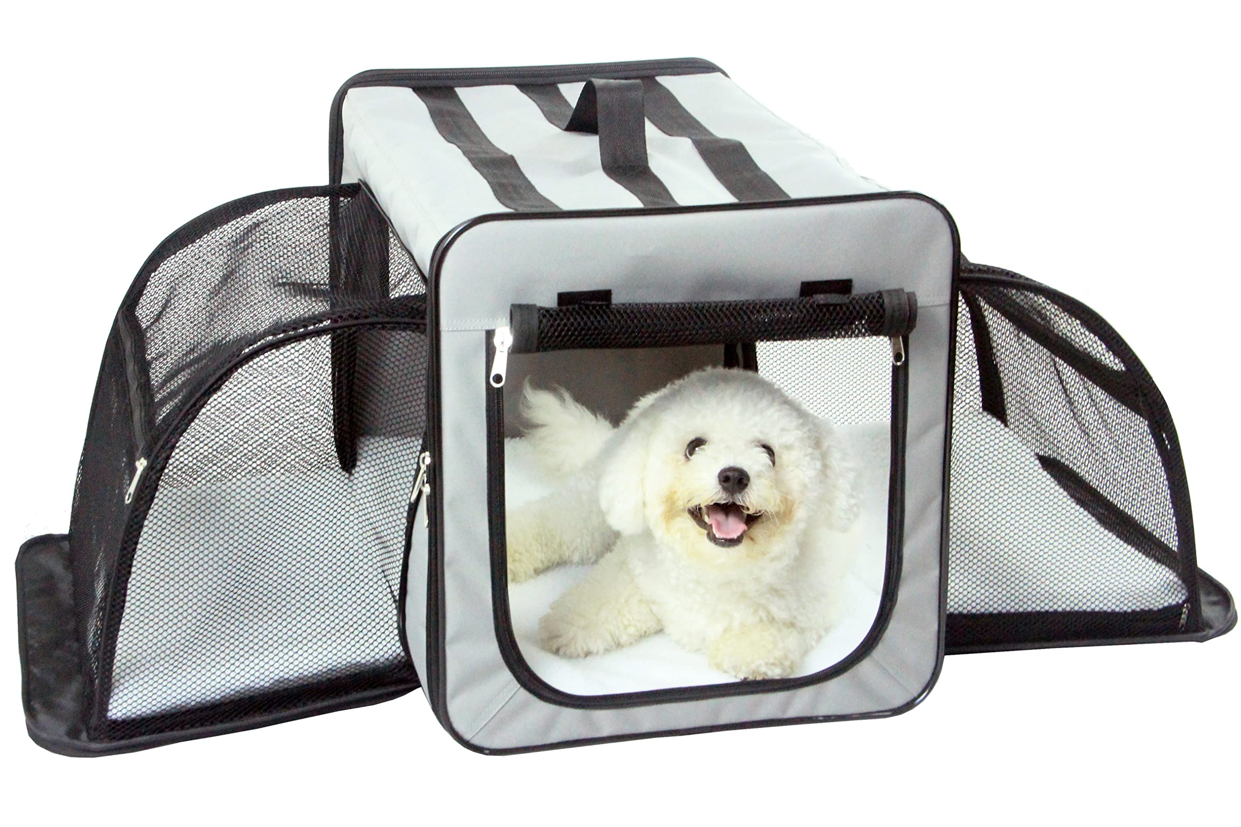 Pet Life Capacious Dual-Expandable Wire Folding Lightweight Collapsible Travel Pet Dog Crate - X-Small - Grey