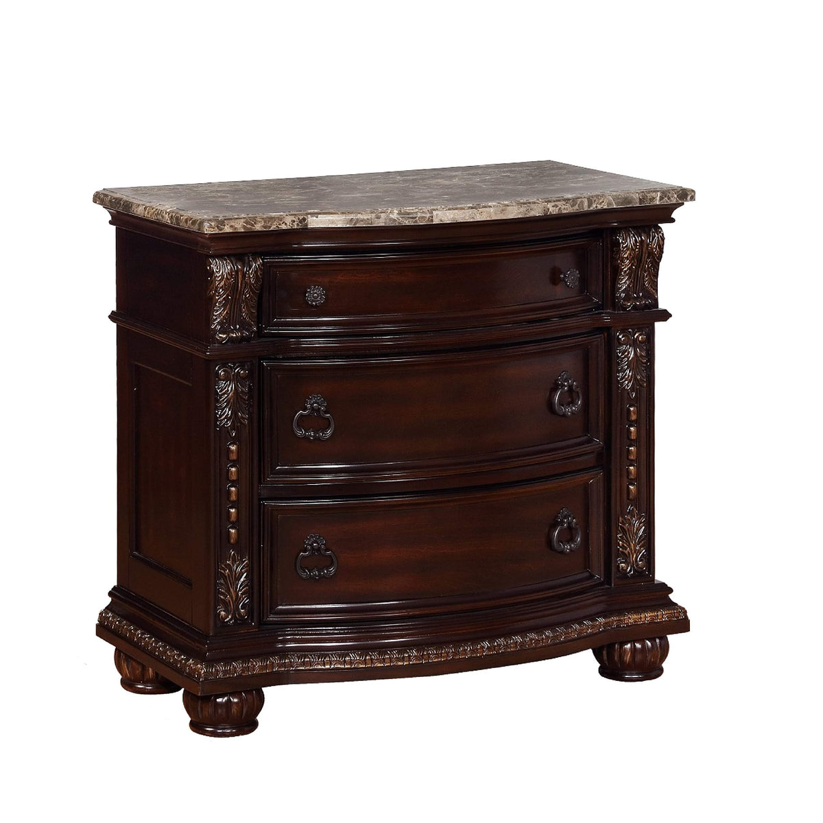 Benjara Wooden Nightstand With Three Spacious Drawers And Bun Feet, Brown