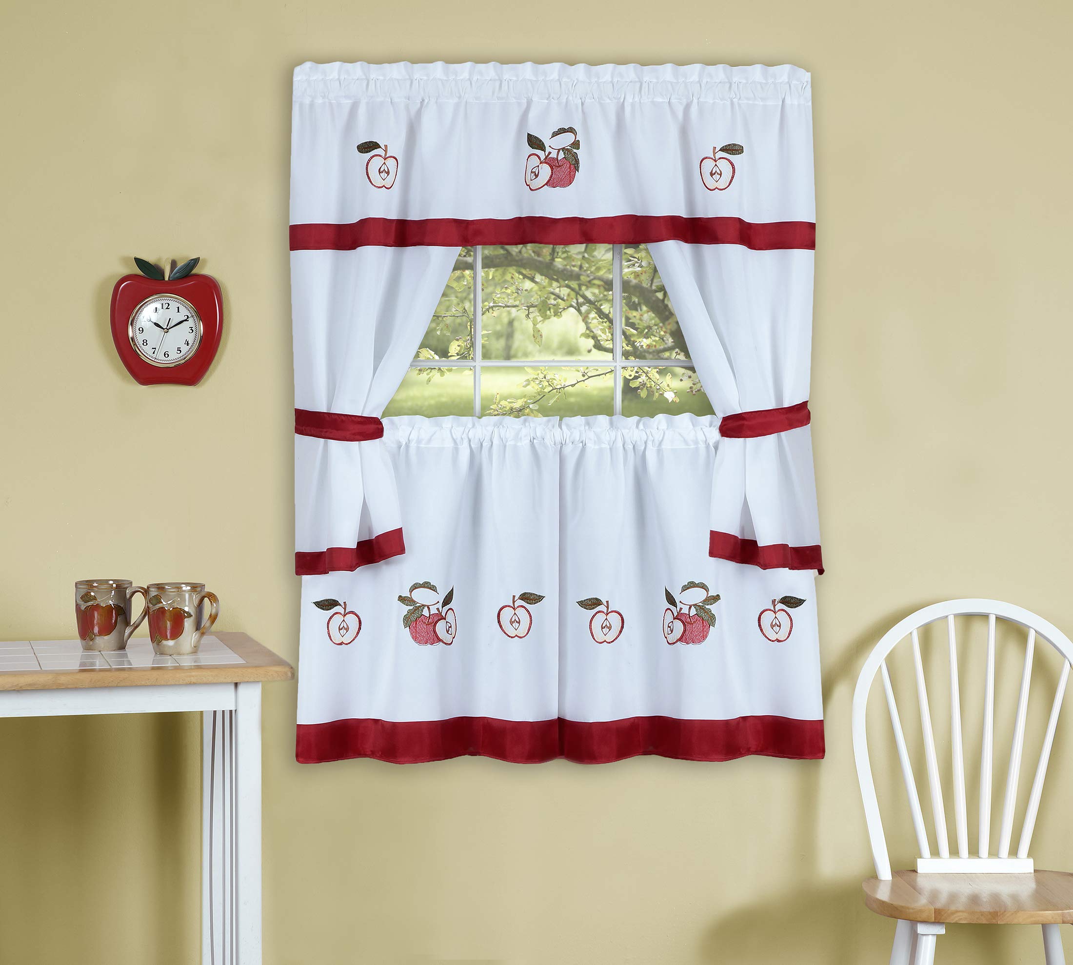 Gala Embellished Cottage Set - 58x36 Tailored Tier Pair/58x36 Tailored Topper with attached swaggers and tiebacks. - Rose