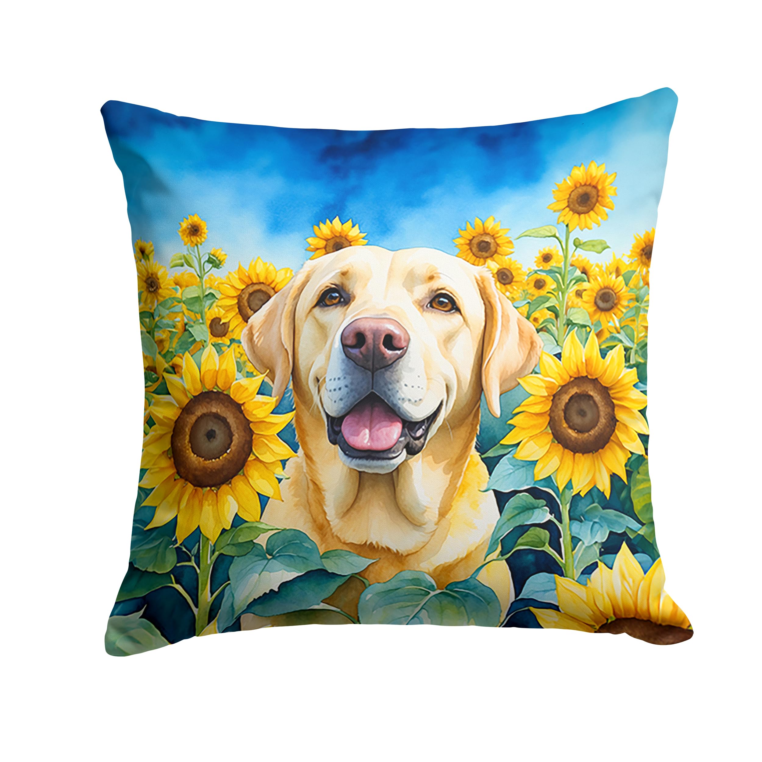 Carolines Treasures in Sunflowers Throw Pillow, 18Hx18W, Labrador Retriever 6111