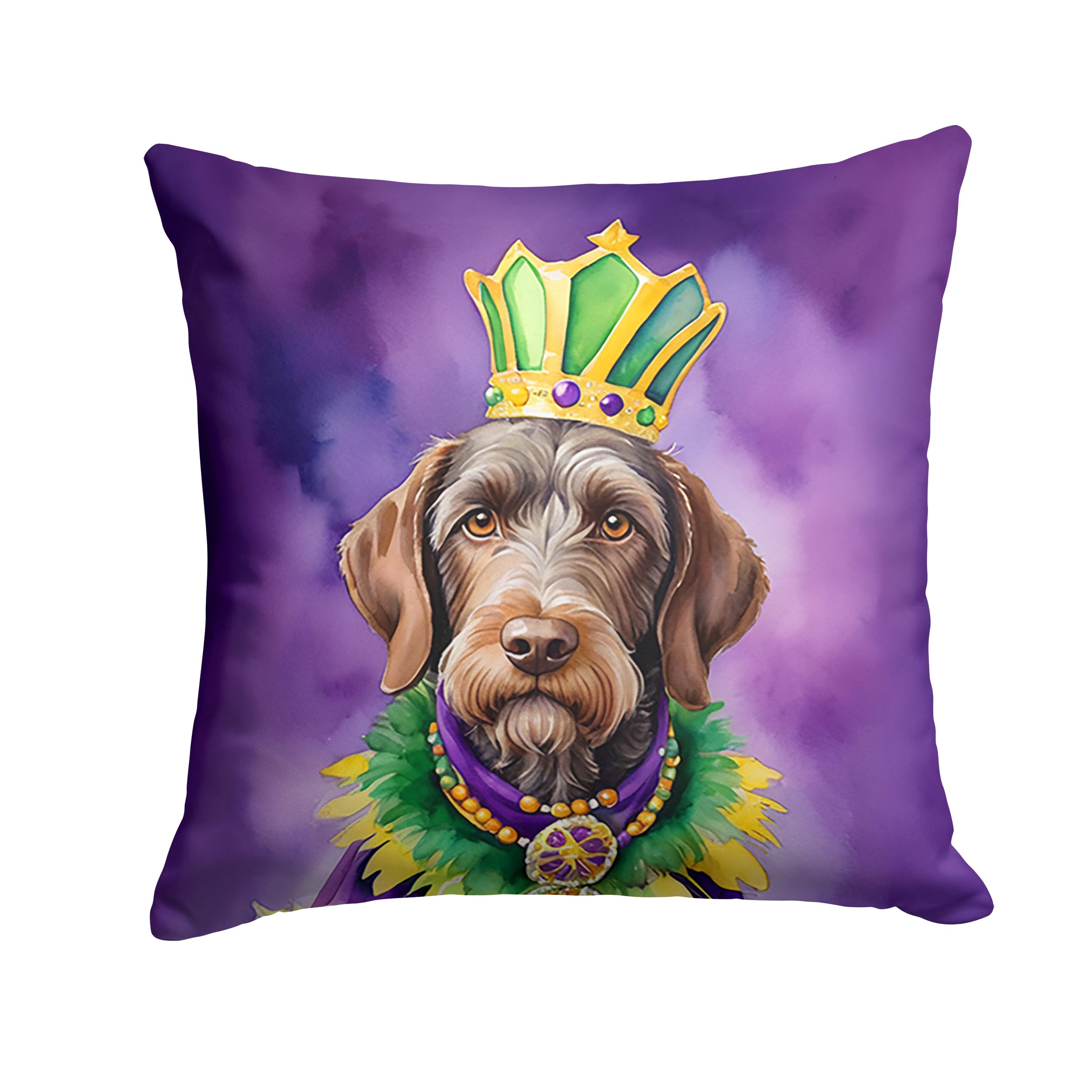 Carolines Treasures German Wirehaired Pointer King of Mardi Gras Throw Pillow Machine Washable, Indoor Outdoor Decorative Pillow for Couch, Bed or Patio, 14Hx14W