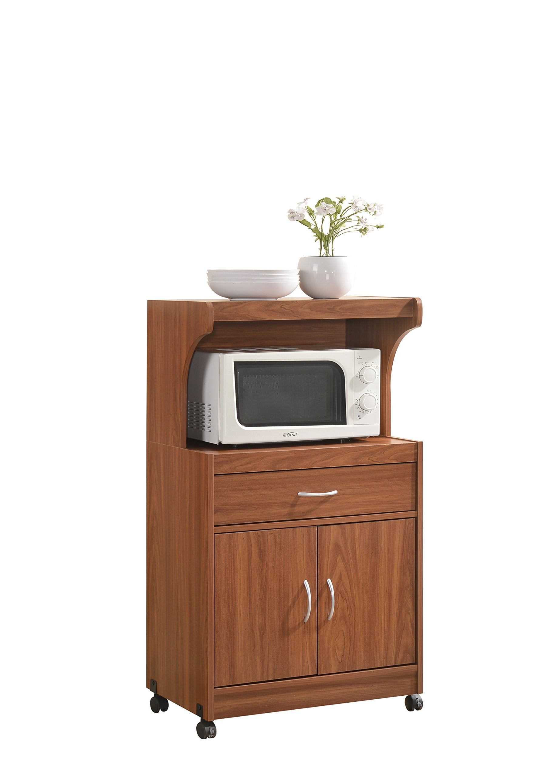 Hodedah Microwave Kitchen Cart in Cherry