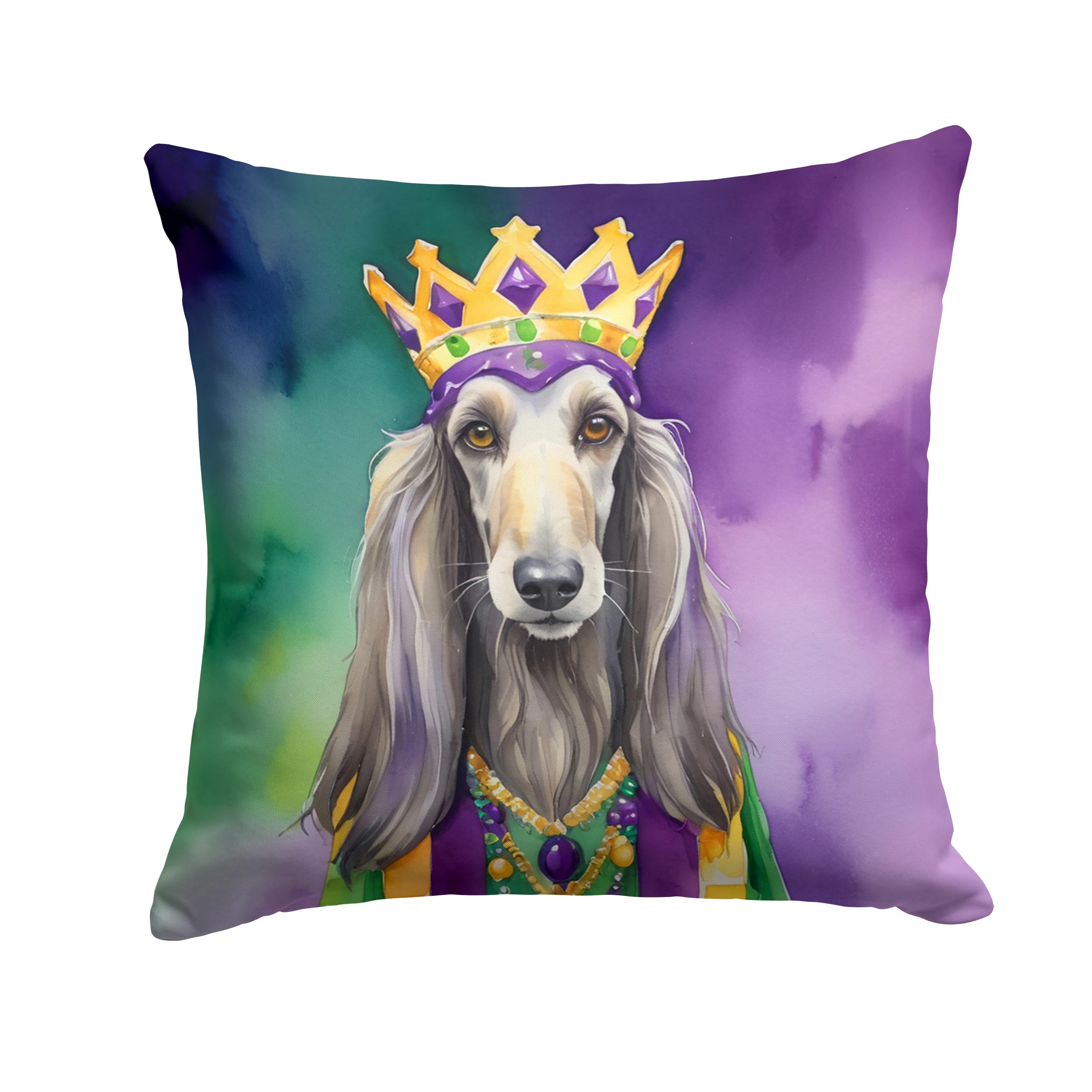 Carolines Treasures Afghan Hound King of Mardi Gras Throw Pillow Machine Washable, Indoor Outdoor Decorative Pillow for Couch, Bed or Patio, 18Hx18W