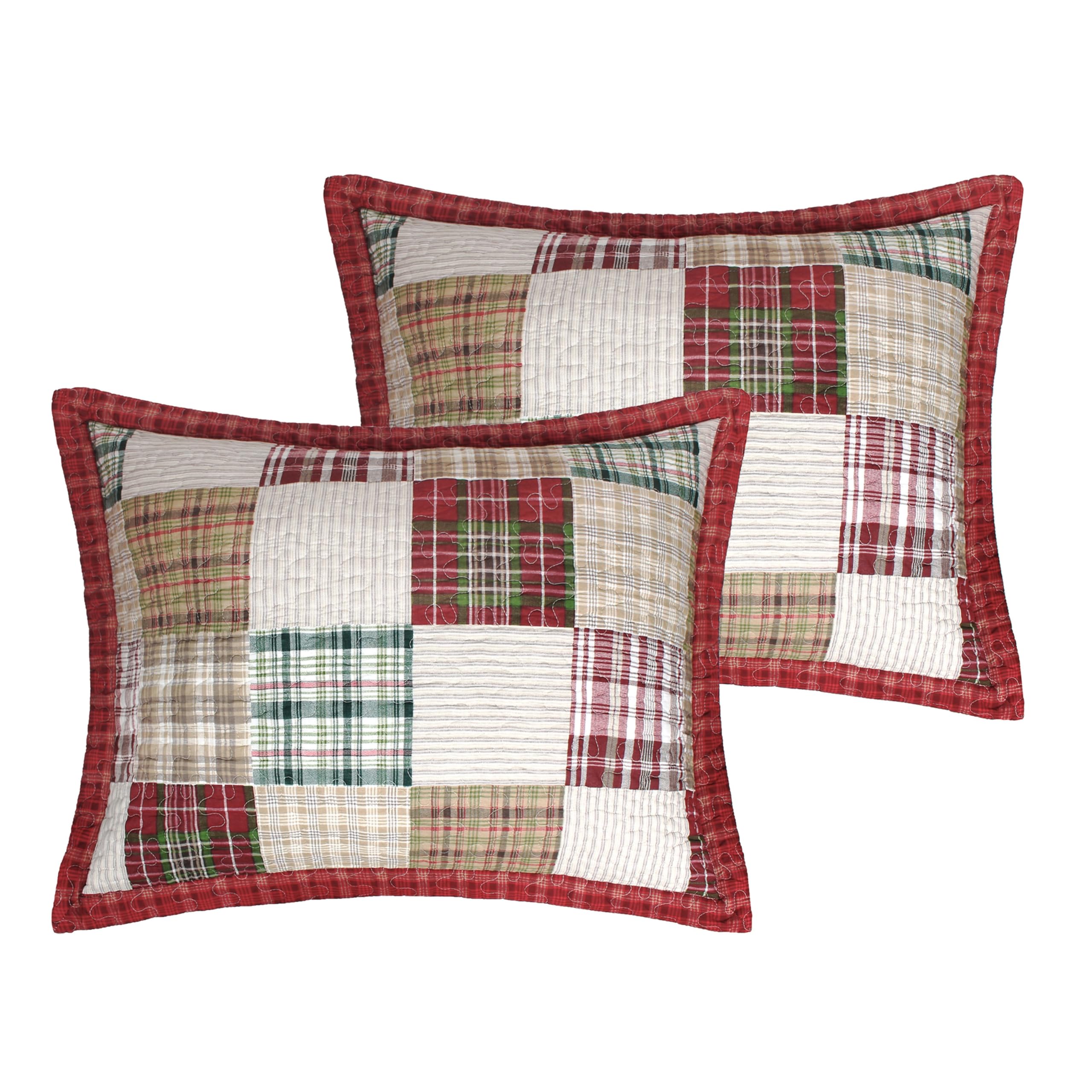 Evi 36 Inch Quilted King Pillow Sham, Cotton Rich Fill, Multicolor Plaid