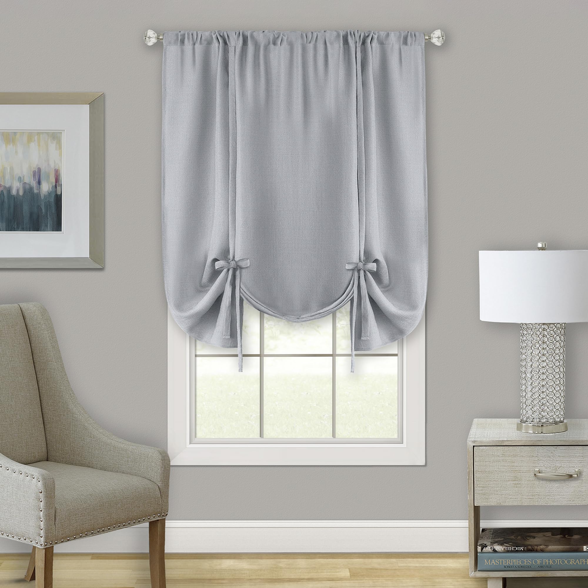 Darcy Window Curtain Tie Up Shade - 58x63 - Grey