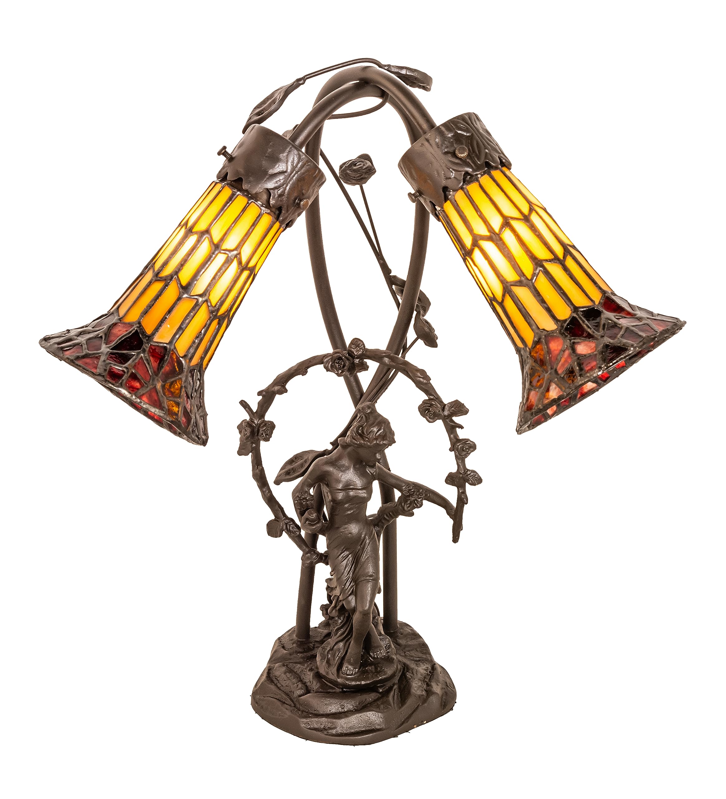 17 High Stained Glass Pond Lily 2 Light Trellis Girl Accent Lamp