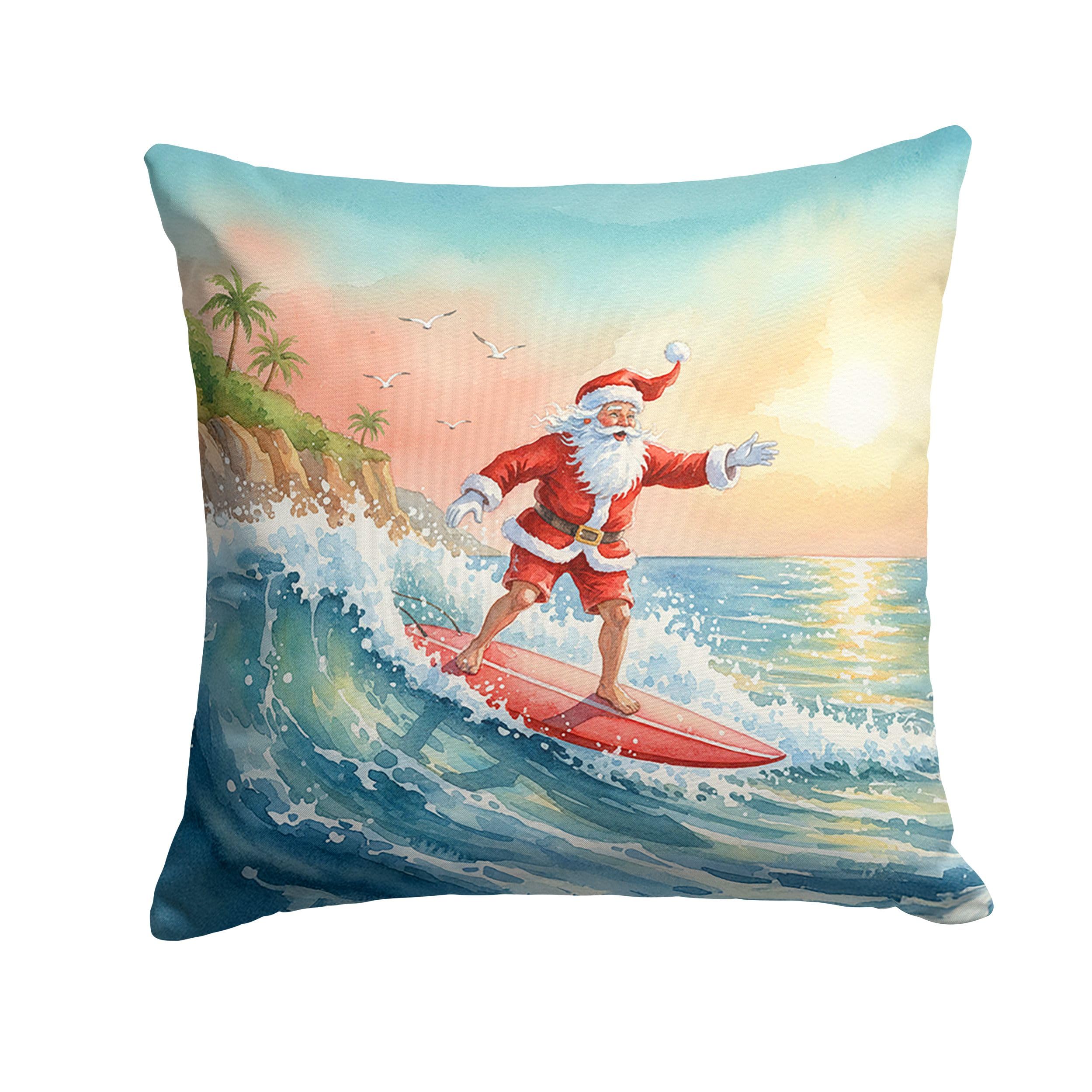 Carolines Treasures Santa Claus Surfing The Pacific Christmas Throw Pillow Decorative Indoor Outdoor Accent Cushion for Couch, Bed or Patio, 14Hx14W