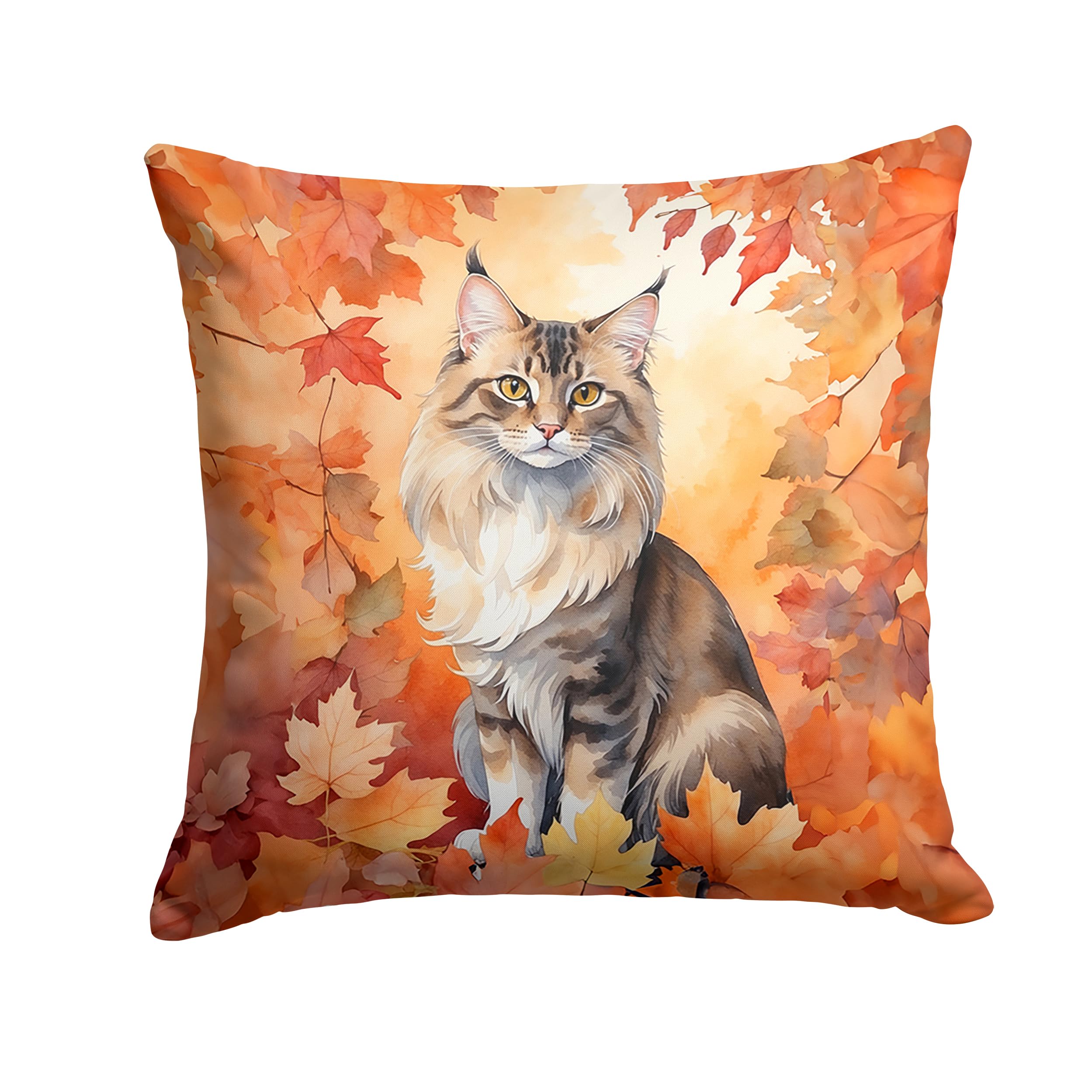 Carolines Treasures Oriental Longhair Cat in Fall Leaves Throw Pillow Machine Washable, Indoor Outdoor Decorative Pillow for Couch, Bed or Patio, 18Hx18W