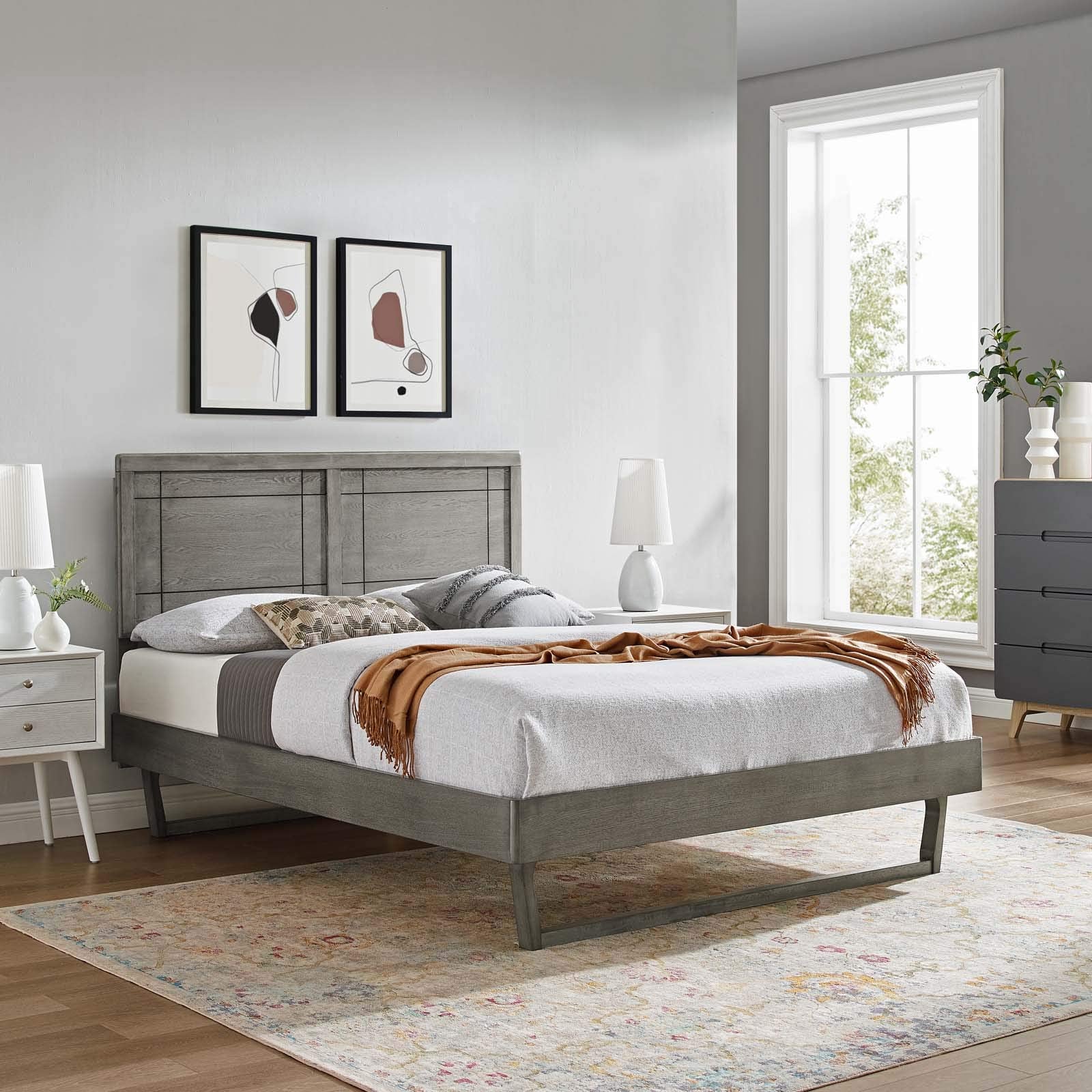 Marlee Queen Wood Platform Bed With Angular Frame Gray