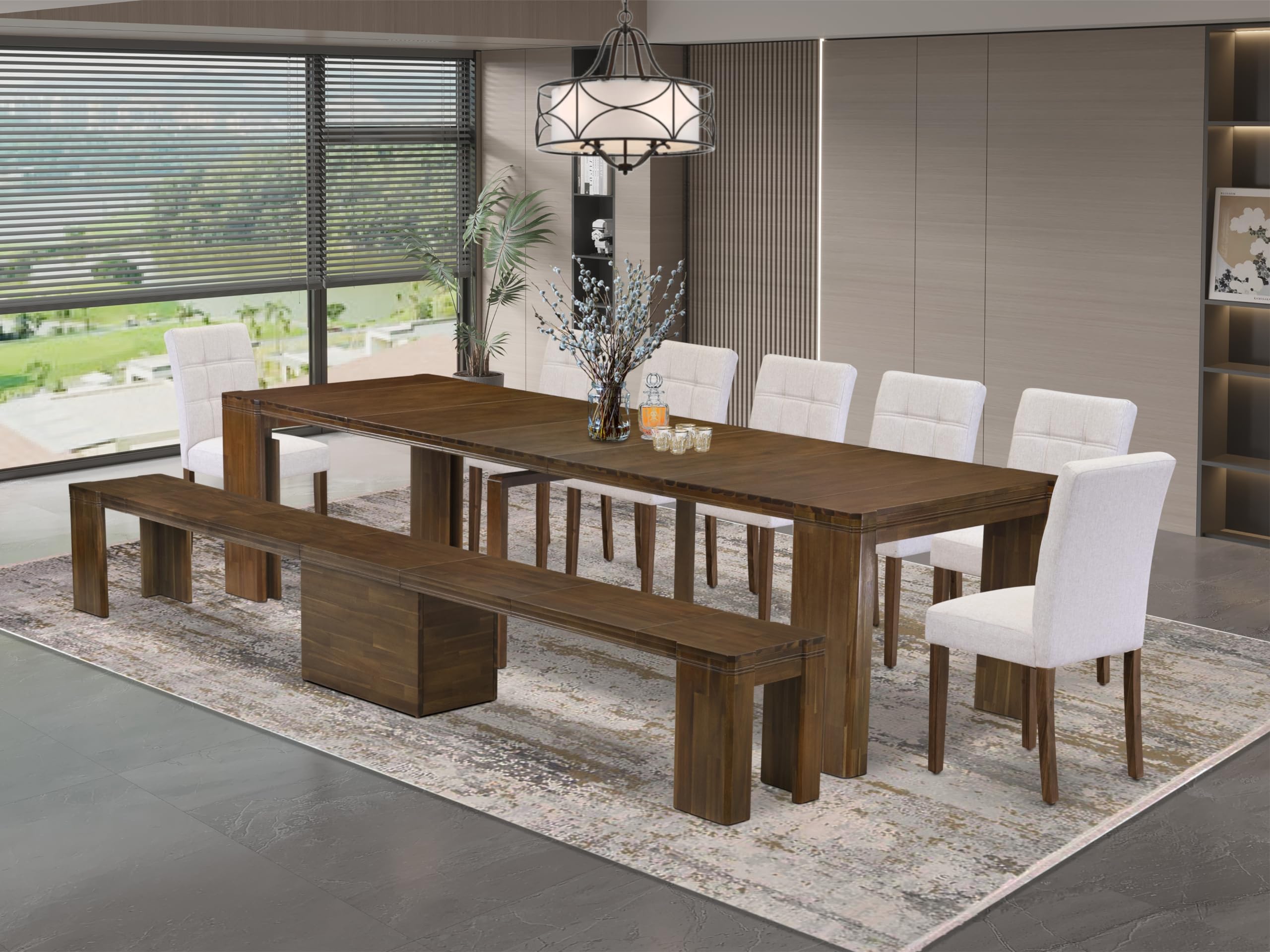 9 Pieces Extendable Dining Set Includes a Rectangle Kitchen Table