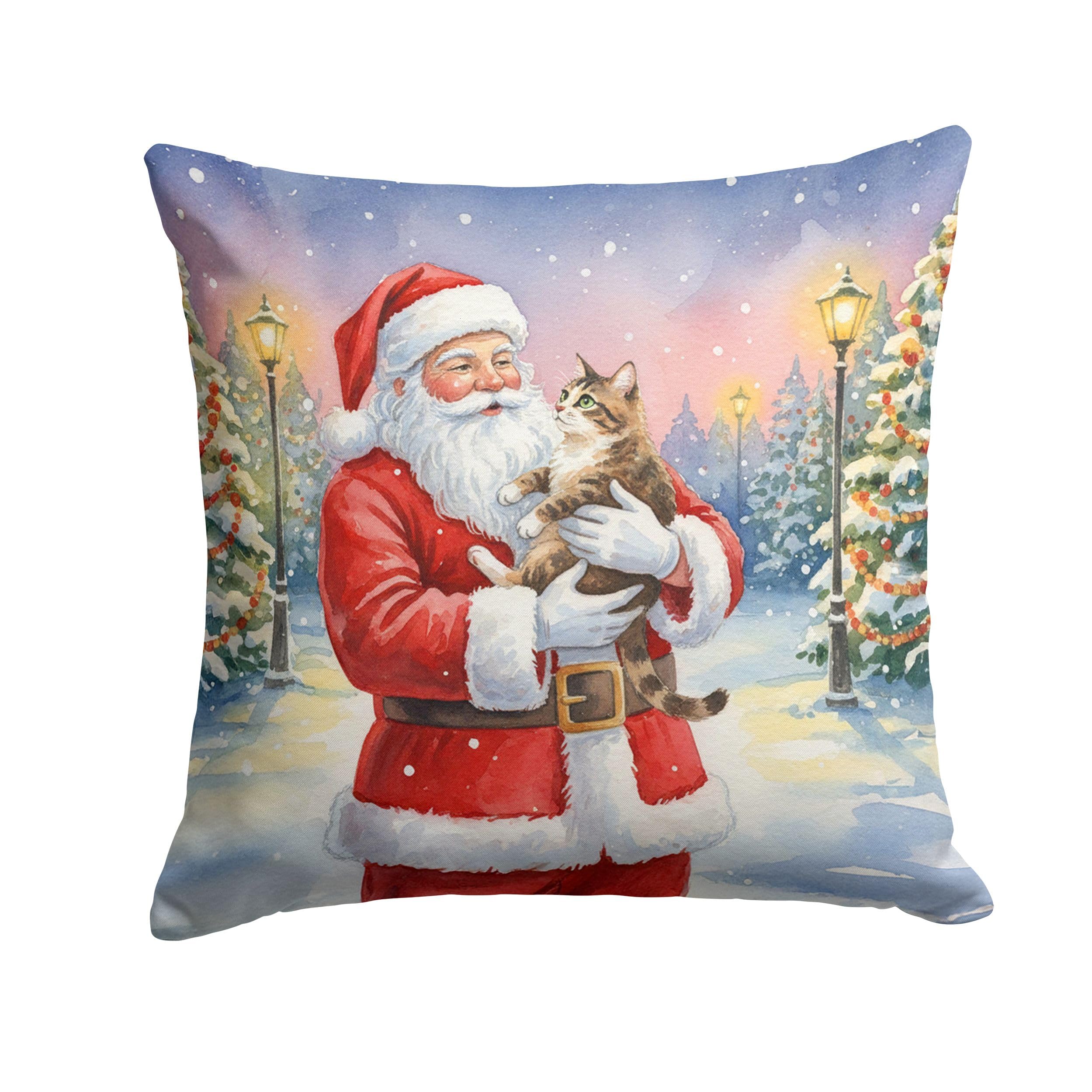 Carolines Treasures American Bobtail Cat with Santa Claus Throw Pillow Decorative Indoor Outdoor Accent Cushion for Couch, Bed or Patio, 18Hx18W