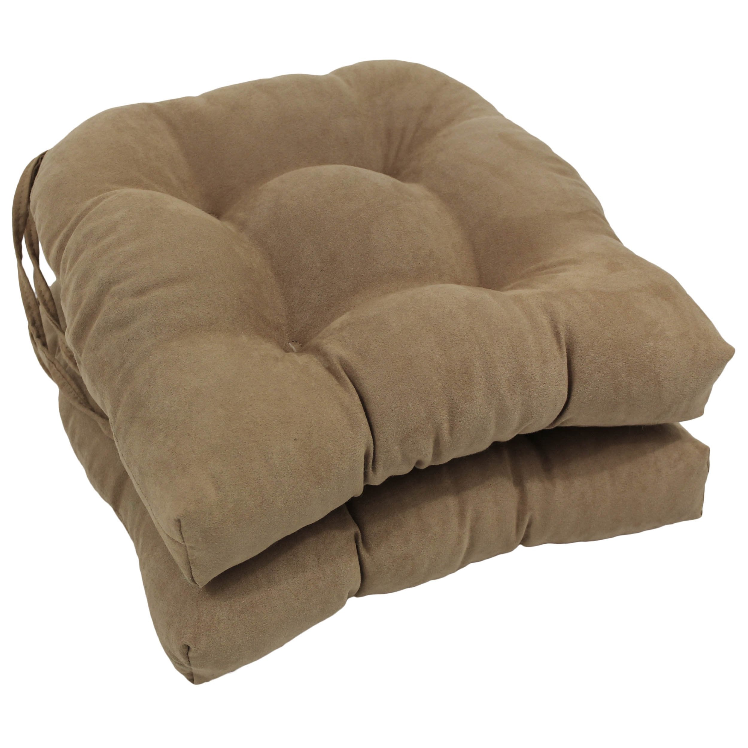 16-inch Solid Microsuede U-shaped Tufted Chair Cushions (Set of 2) - Java