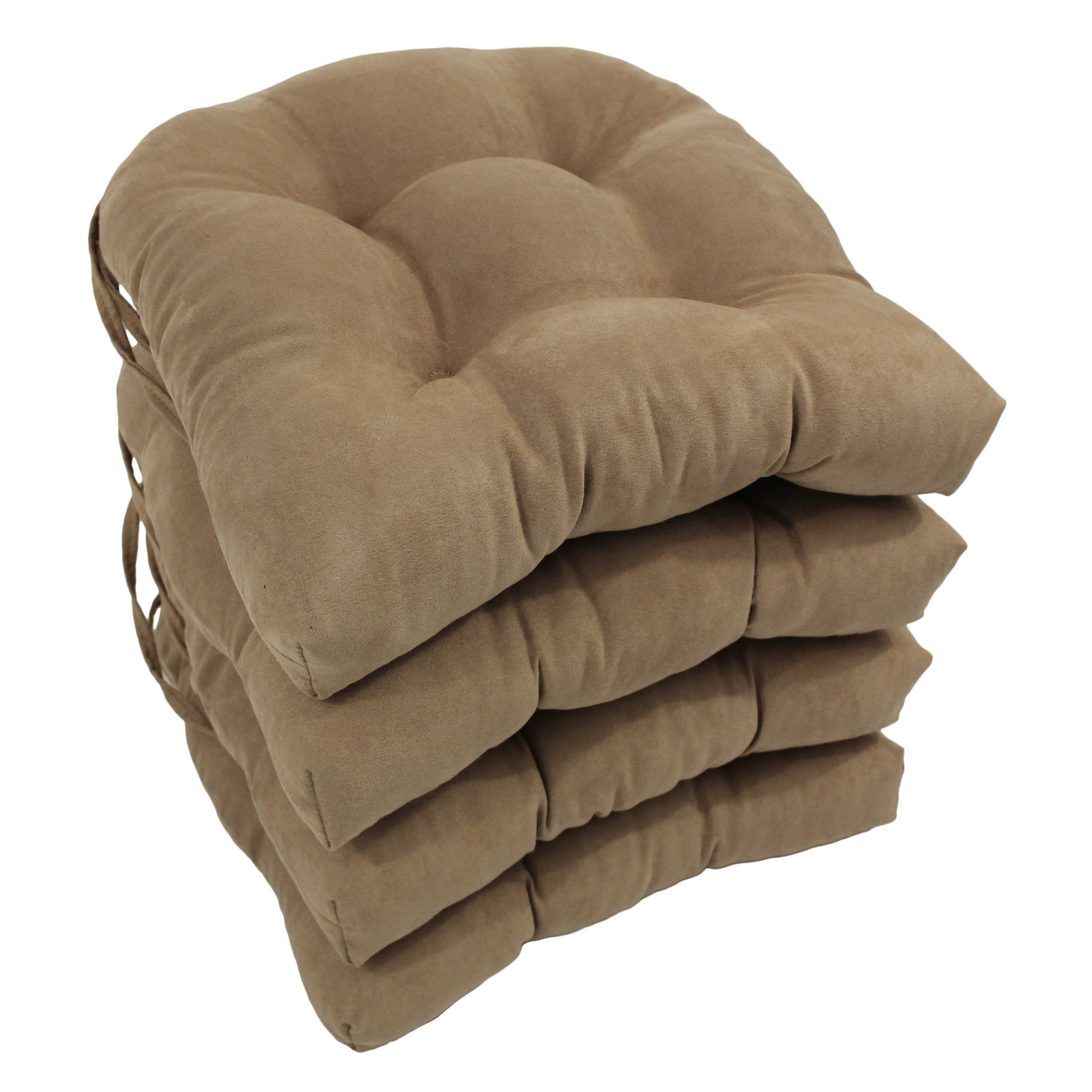 16-inch Solid Micro Suede U-shaped Tufted Chair Cushions (Set of 4) - Java